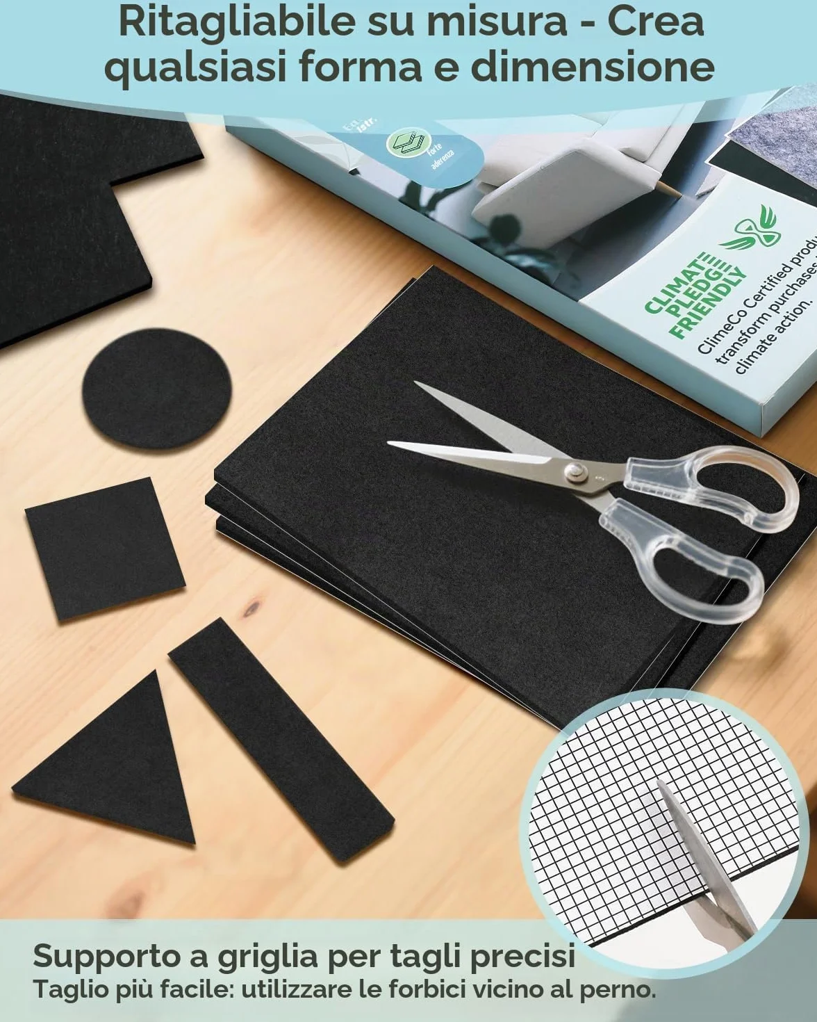 Feltro autoadesivo 8 pezzi 16x20cm 5mm protezione pavimenti sedie mobili nero