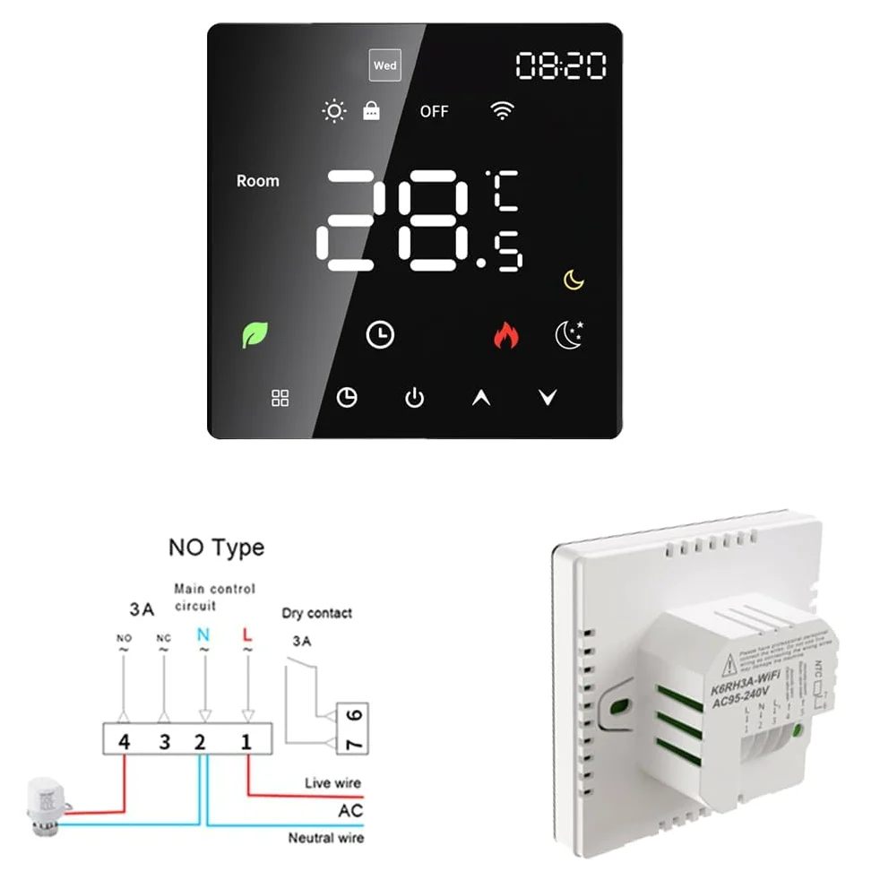 Termostato di riscaldamento a pavimento, termostato ambientale, termostato di riscaldamento, elettrico intelligente, WiFi, touch screen, controllo tramite (riscaldamento dell'acqua