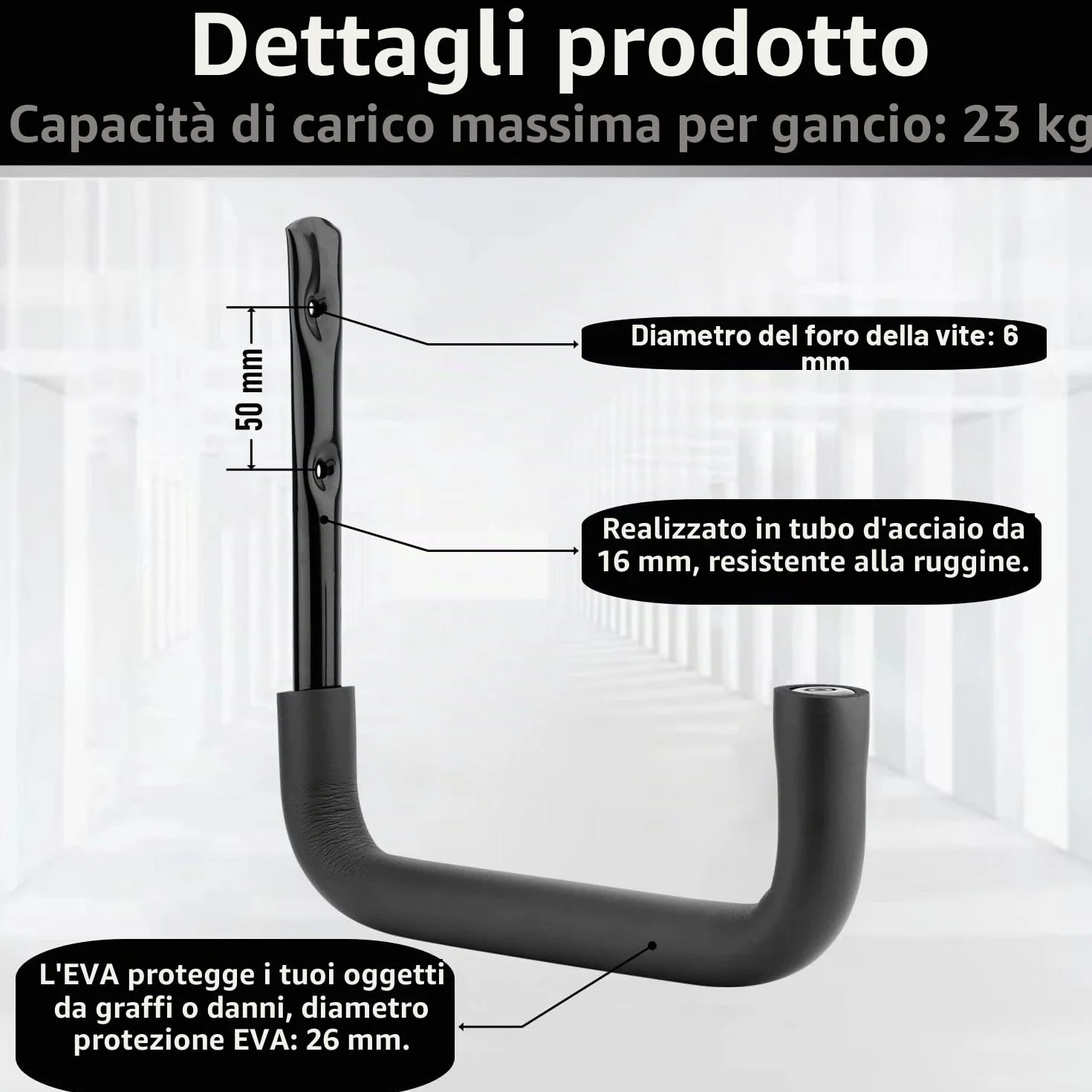 8 ganci per scale, 25 cm, per garage, organizer da parete, resistente, per utensili, pieghevole, per sedie, biciclette, sci, attrezzi