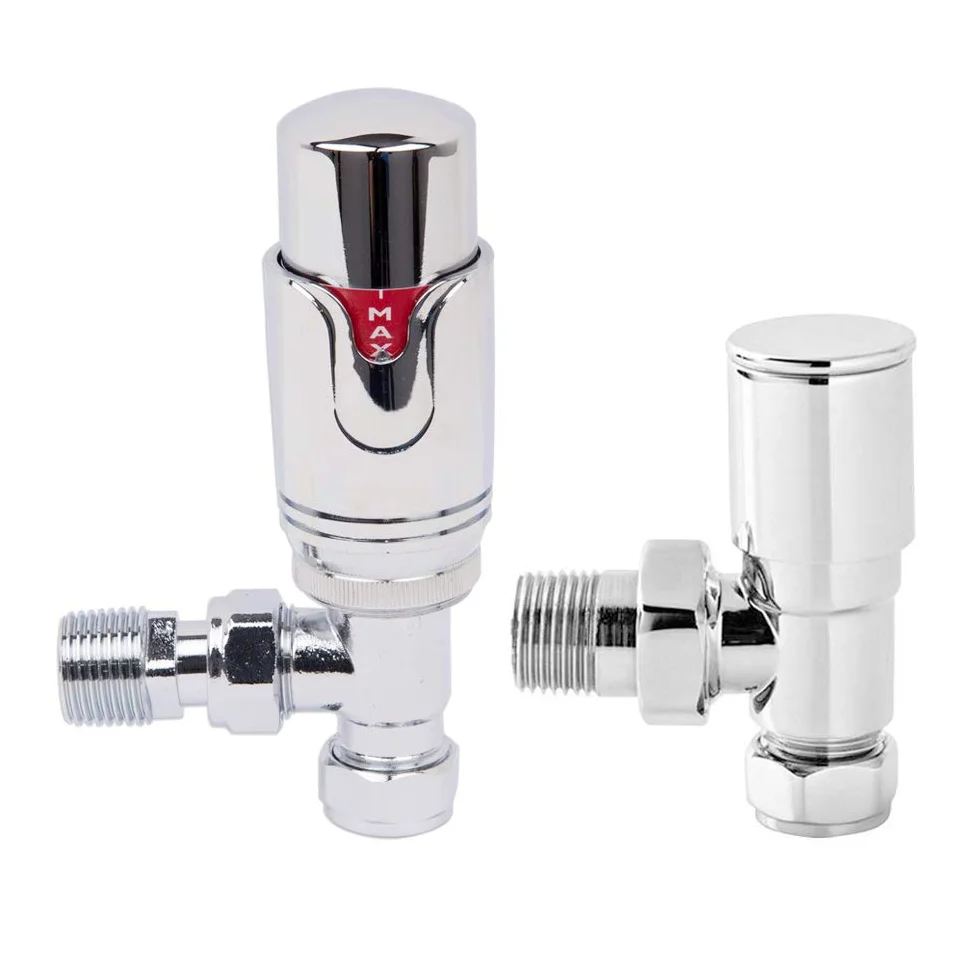 Valvola termostatica ad Angolo per scaldasalviette Valvole per termosifoni di Design TRV Rubinetti per Riscaldamento centralizzato da 15 mm con valvola a Testa Tonda ad Angolo Manuale gratui