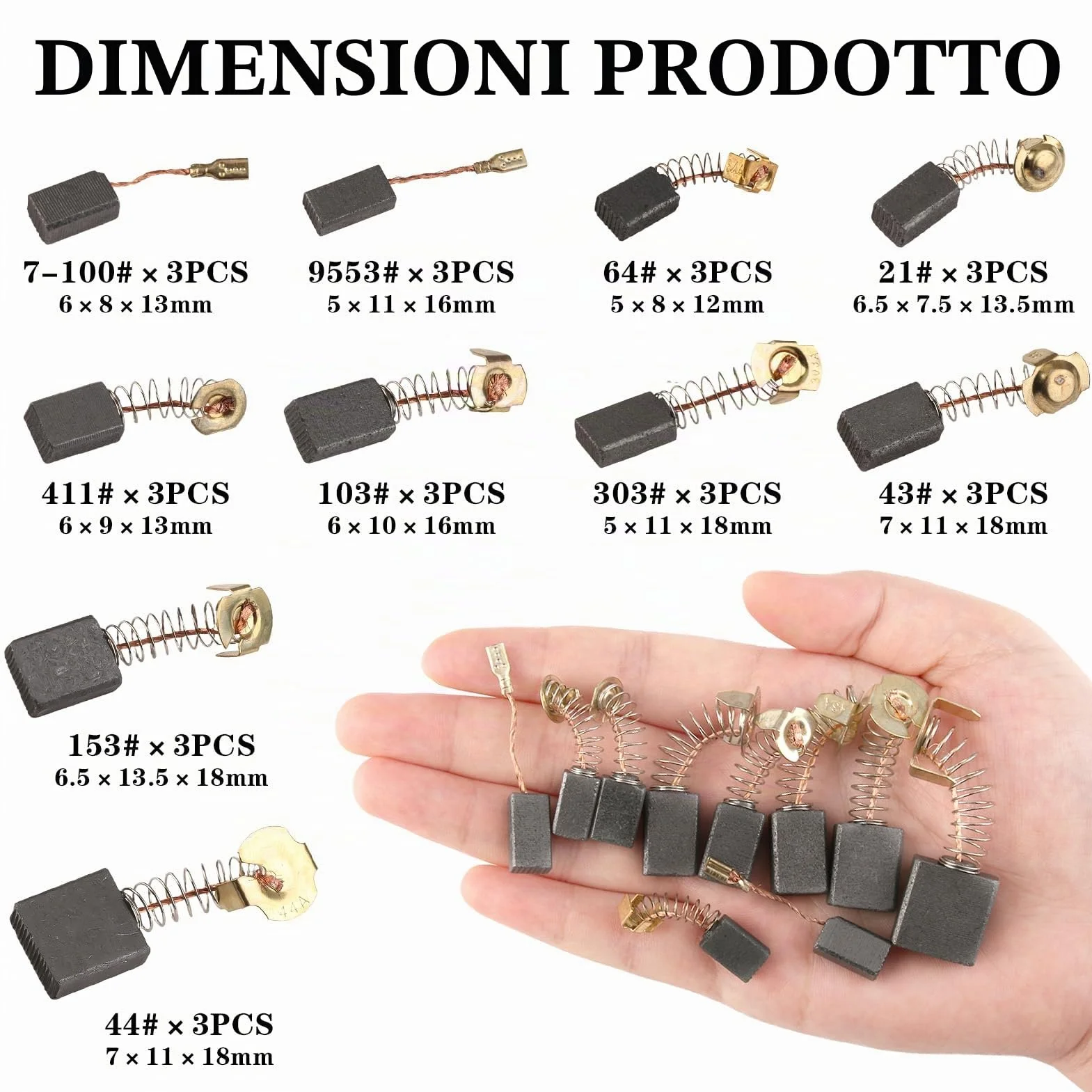 Spazzole di Carbone Set 30 pezzi per Utensili Elettrici, Motori, Dimensioni multiple, Nero e Rame
