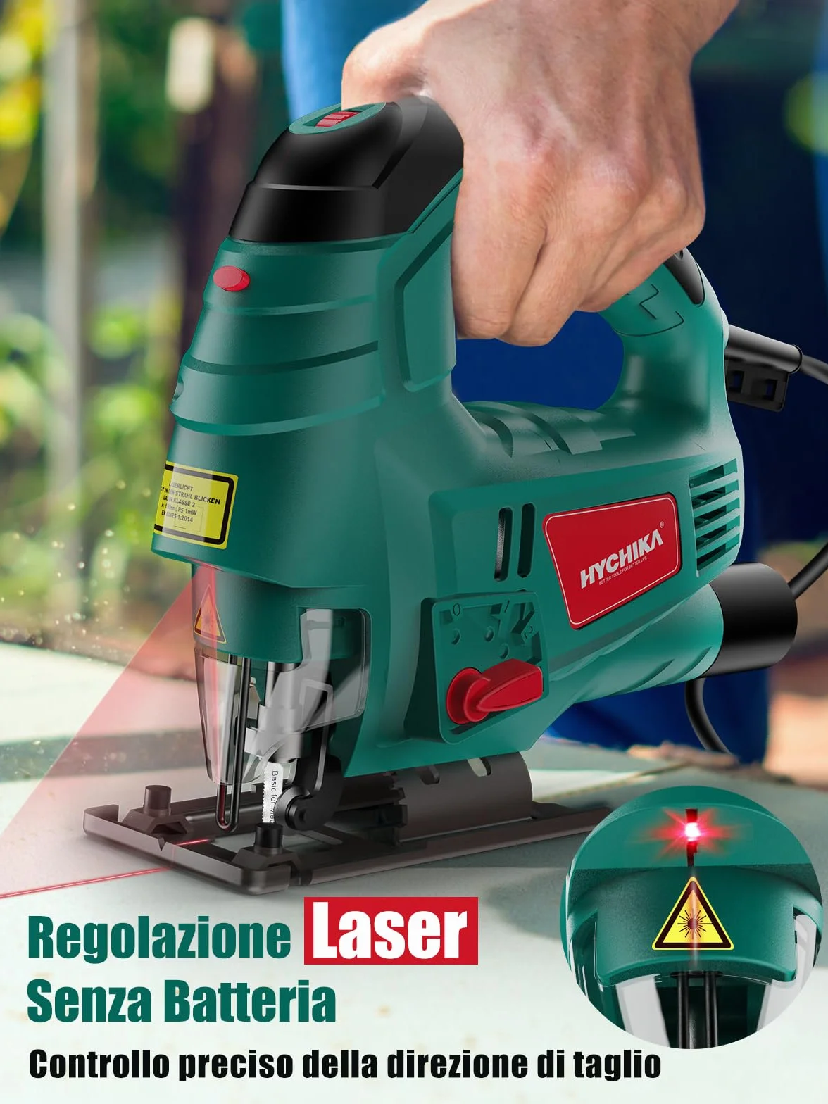 HYCHIKA Seghetto Alternativo 800W, Profondità di Taglio 110mm, 800~3000SPM, 7 Velocità Variabile, Angolo di Inclinazione Regolabile da ±45 °, Adatto per Metallo, Legno
