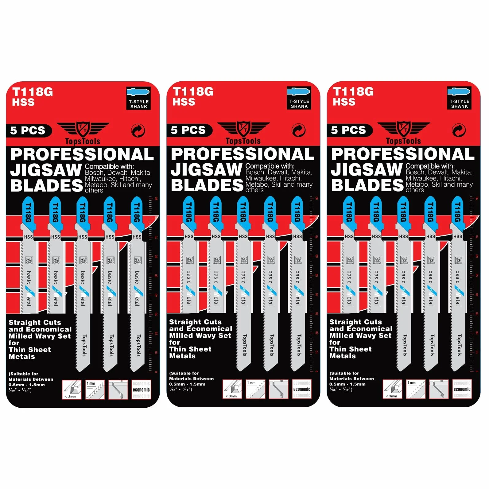 15 lame per seghetto alternativo TopsTools T118G per taglio metalli compatibili con Bosch Dewalt Makita Milwaukee e molti altri