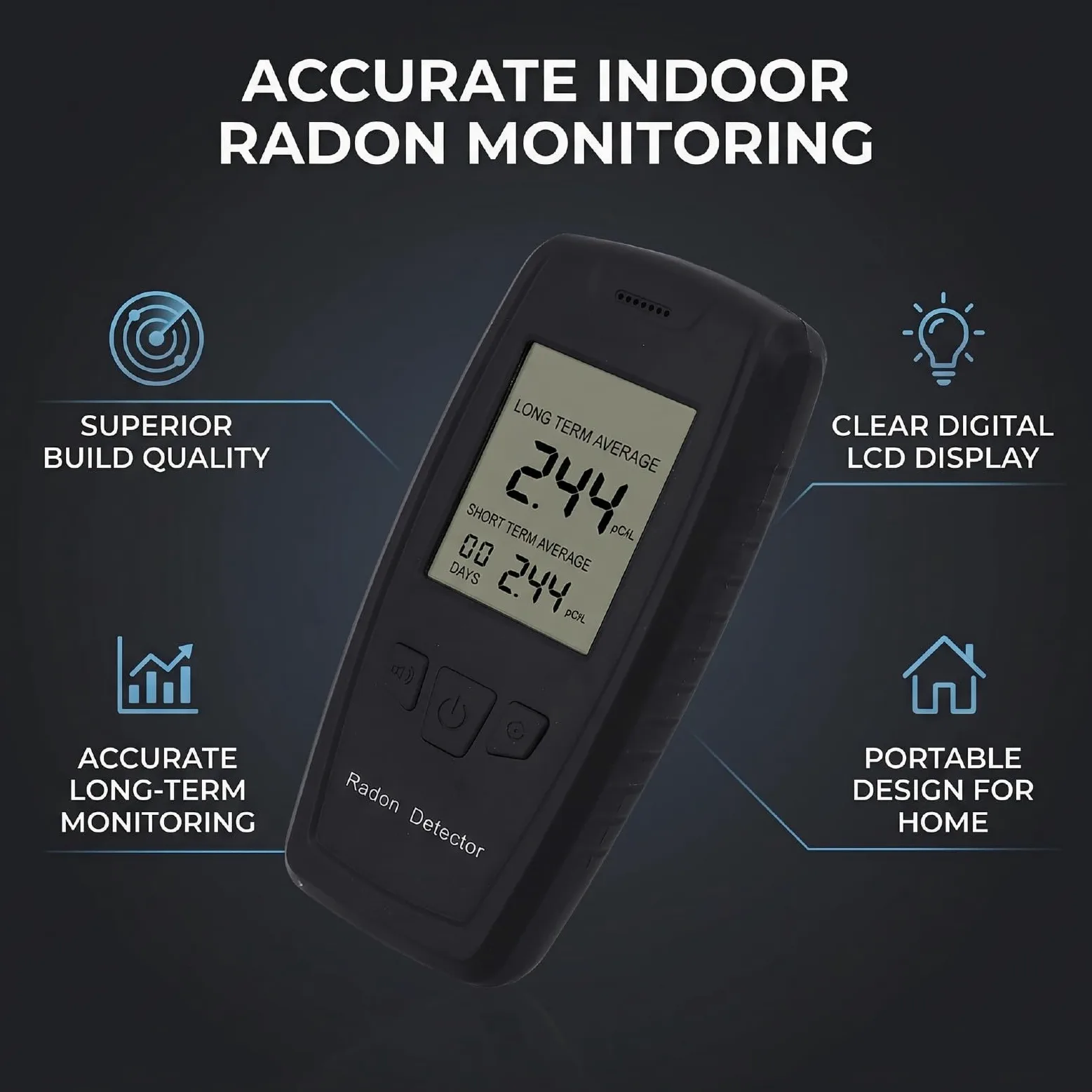 Rilevatore di Radon Portatile Monitor Digitale Accurato per Casa, Ufficio, Scuola, Display LCD da 0 a 270pCi/L
