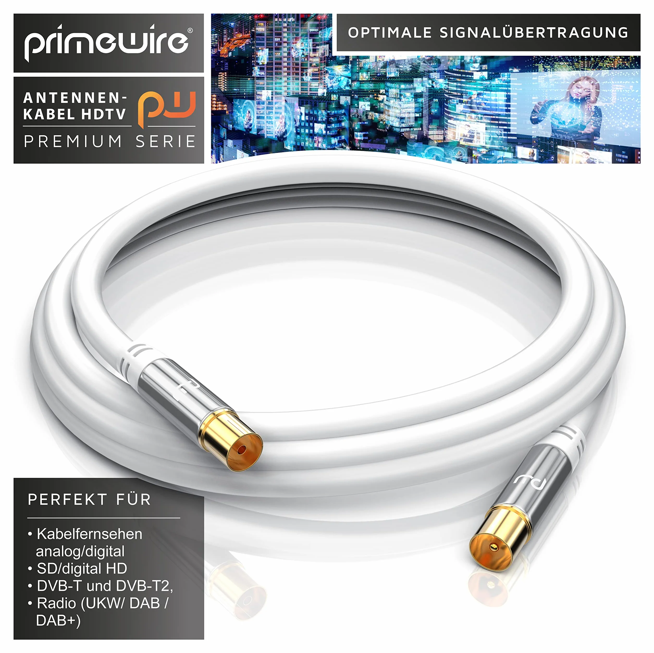 CSL - Cavo antenna 7,5 m 8k 4k HDTV 135dB 75 Ohm – Cavo coassiale Premium – FullHD 4k UHD – spina coassiale > accoppiamento coassiale – DVB-T DVB-T2 DVB-C DVB-S DVB-S2 Radio FM DAB DAB DAB