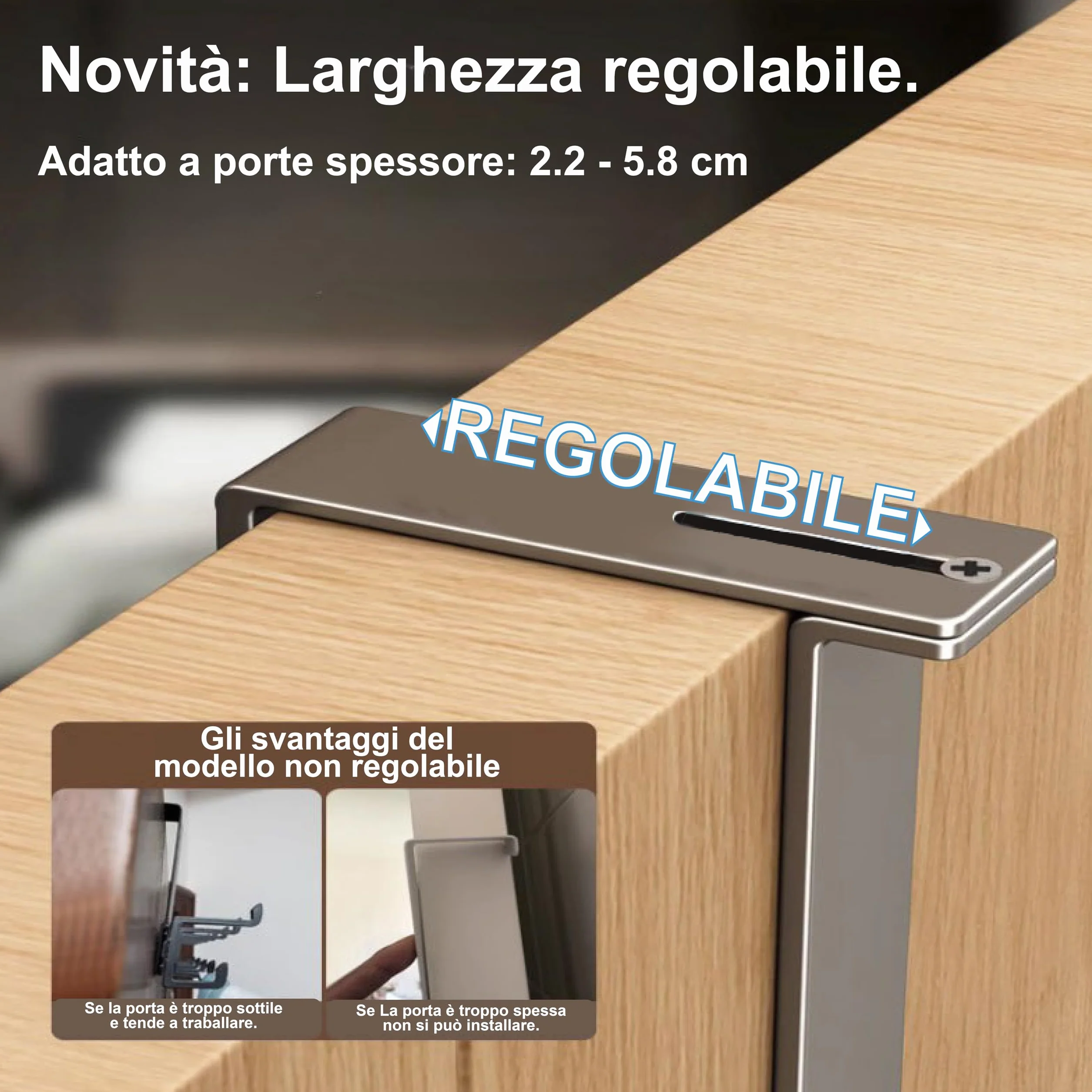 Appendiabiti da porta Regolabile 8 ganci salvaspazio resistente grigio 18cm