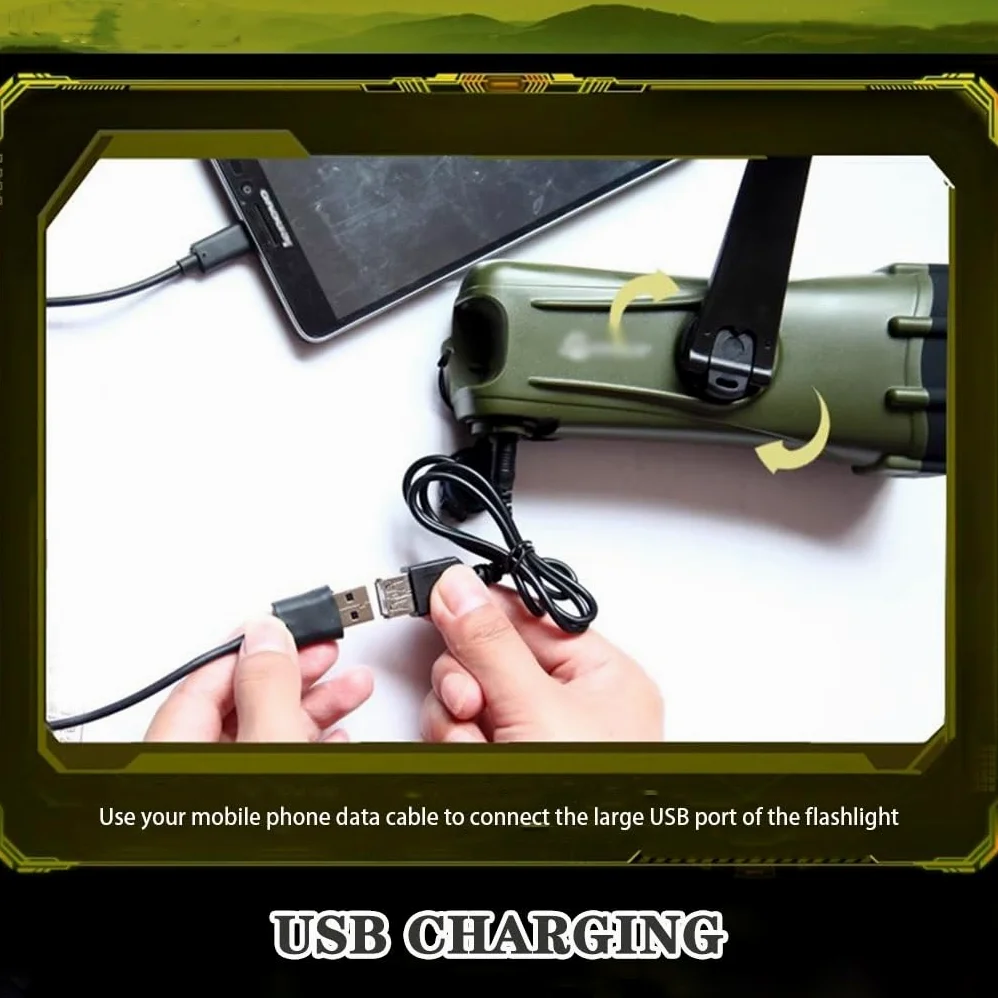 Torcia Elettrica A Manovella Impermeabile Per Immersioni, Torcia Elettrica Dynamo Per Illuminazione Tenda, Ricaricabile Tramite USB