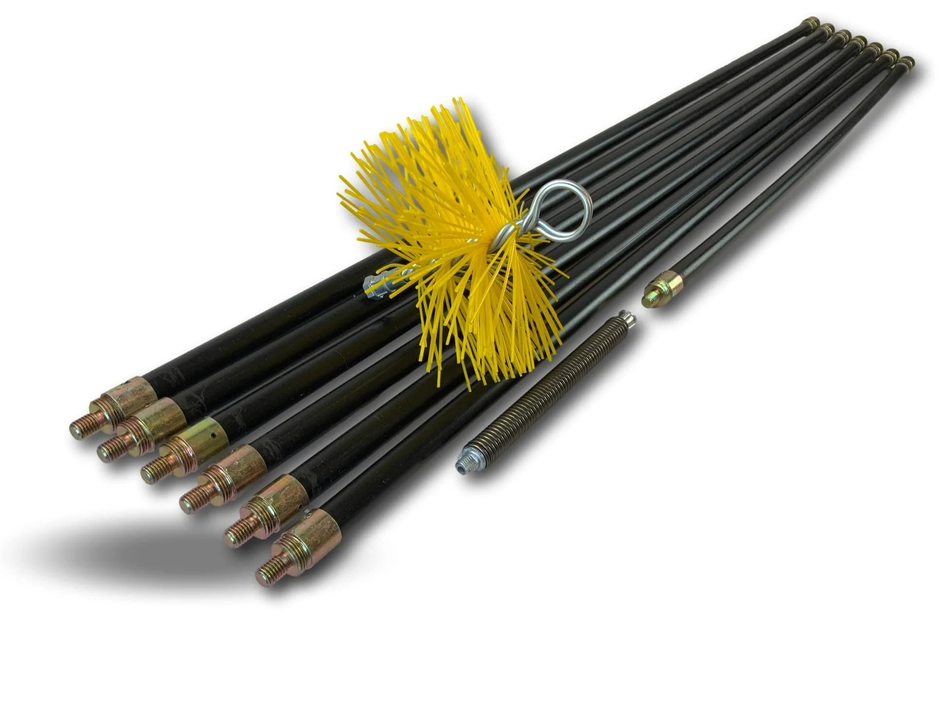 Kibros Kit spazzacamino iper pro intubata scovolo sintetico Ø 150 mm | Scovolo nylon rinforzato, 7 aste piene Ø 20 mm (6×2 m + 1×1 m), 13,25 m, per canne fumarie intubate.