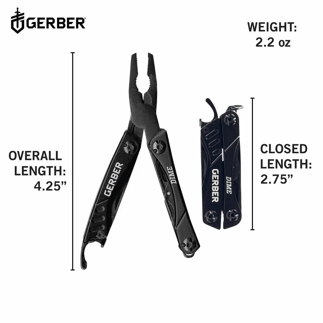 Gerber Utensile Multifunzione con 12 Funzioni, Multiutensile Tascabile Dime, Nero, 1014030