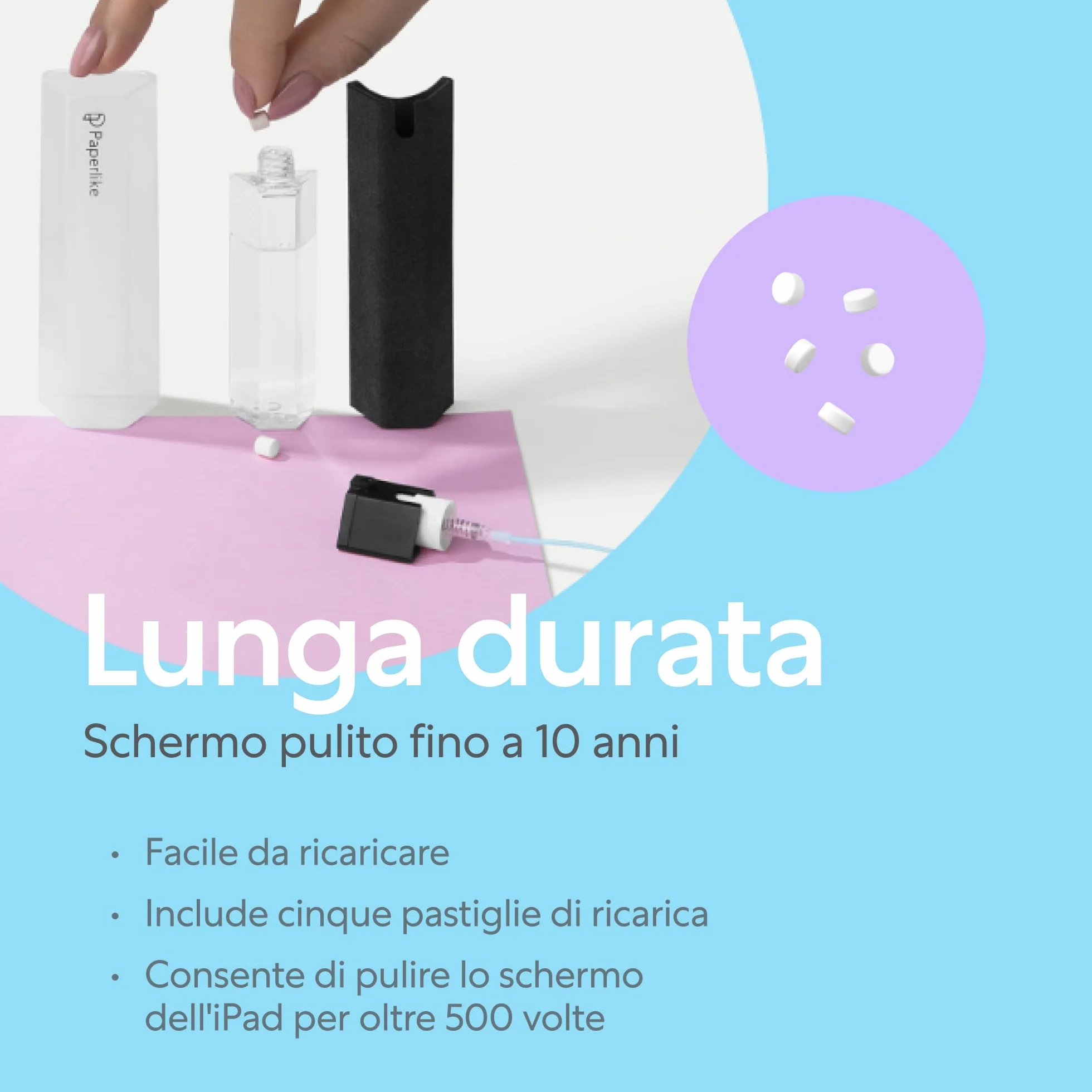 Paperlike® All-in-one Cleaning Kit - Flacone spray in microfibra ricaricabile & soluzione pulente + 5 compresse di ricarica - sicuro su display di iPad & dispositivi elettronici