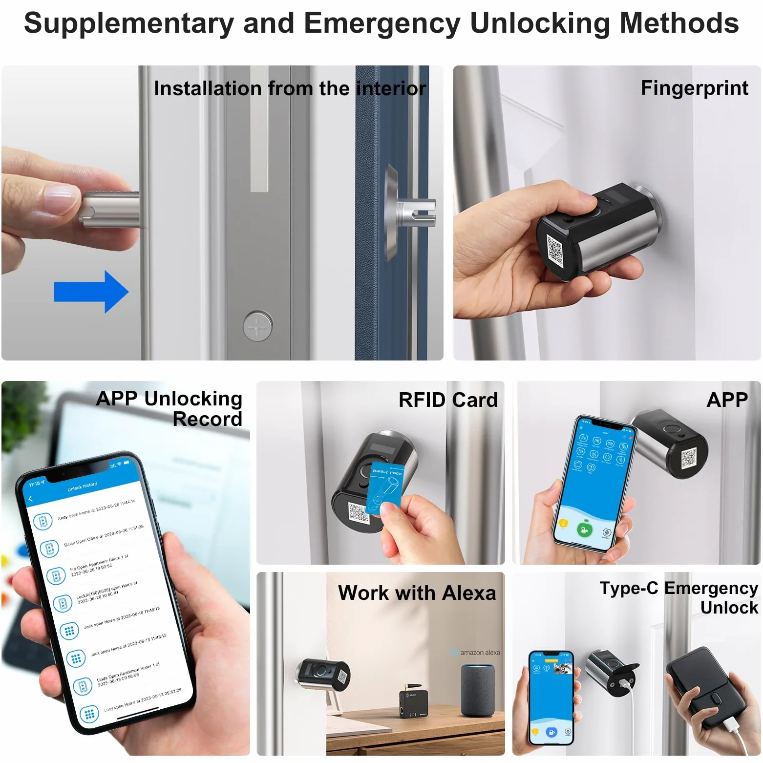 WELOCK Touch63 Serratura Smart serratura Impronta Digitale,Carta RFID,APP | Serratura elettronica WiFi(necessità welock wifibox),serratura porta blindata per porta 50-100mm,Smart Lock IP65,Argento