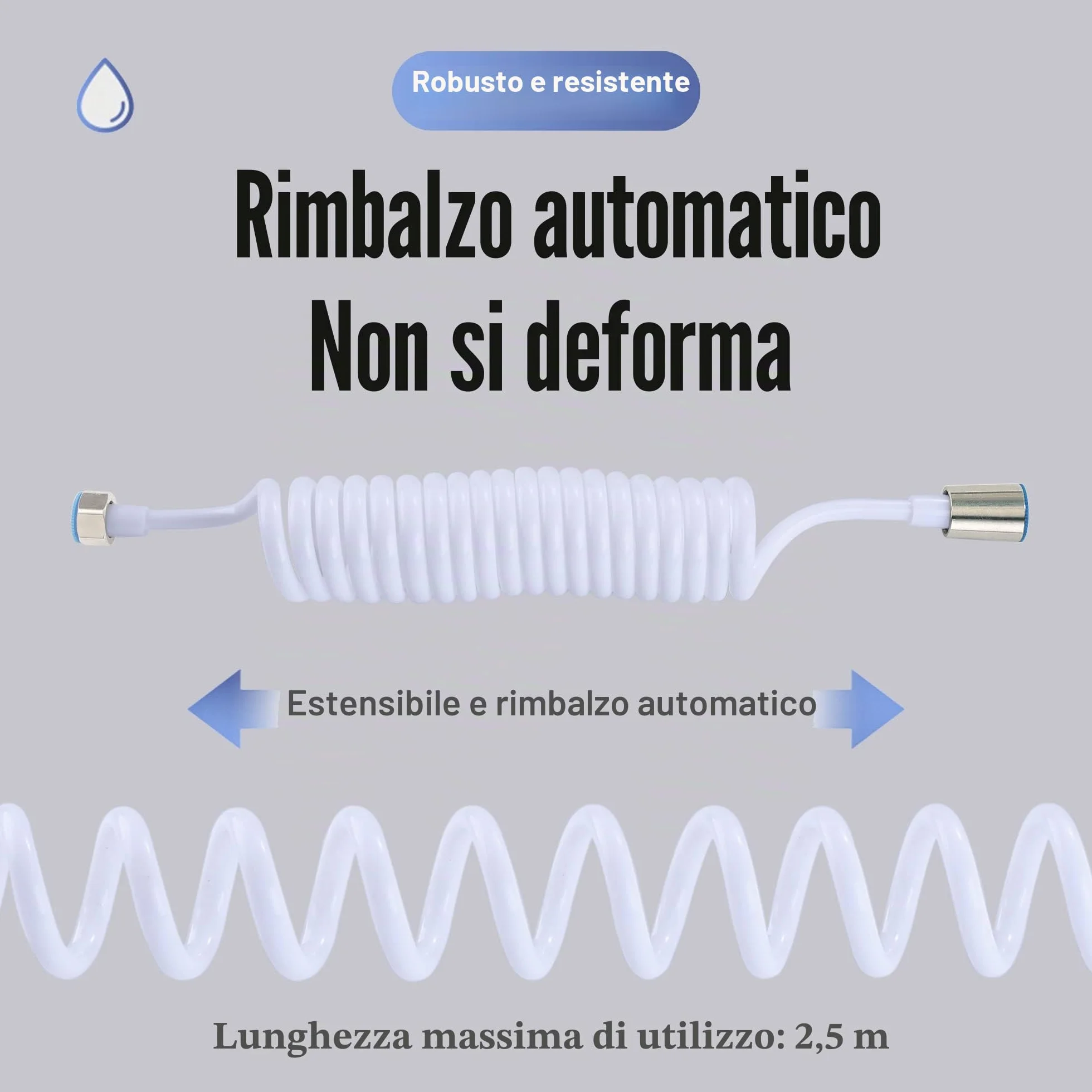 Flessibile Doccia a Molla in ABS,Telescopico Tubo Doccia,Flessibile Doccia a Spirale per Soffione Bidet,Adatto per WC Sprayer Rubinetto und Spruzzatore da Lavandino(3M,Bianco)