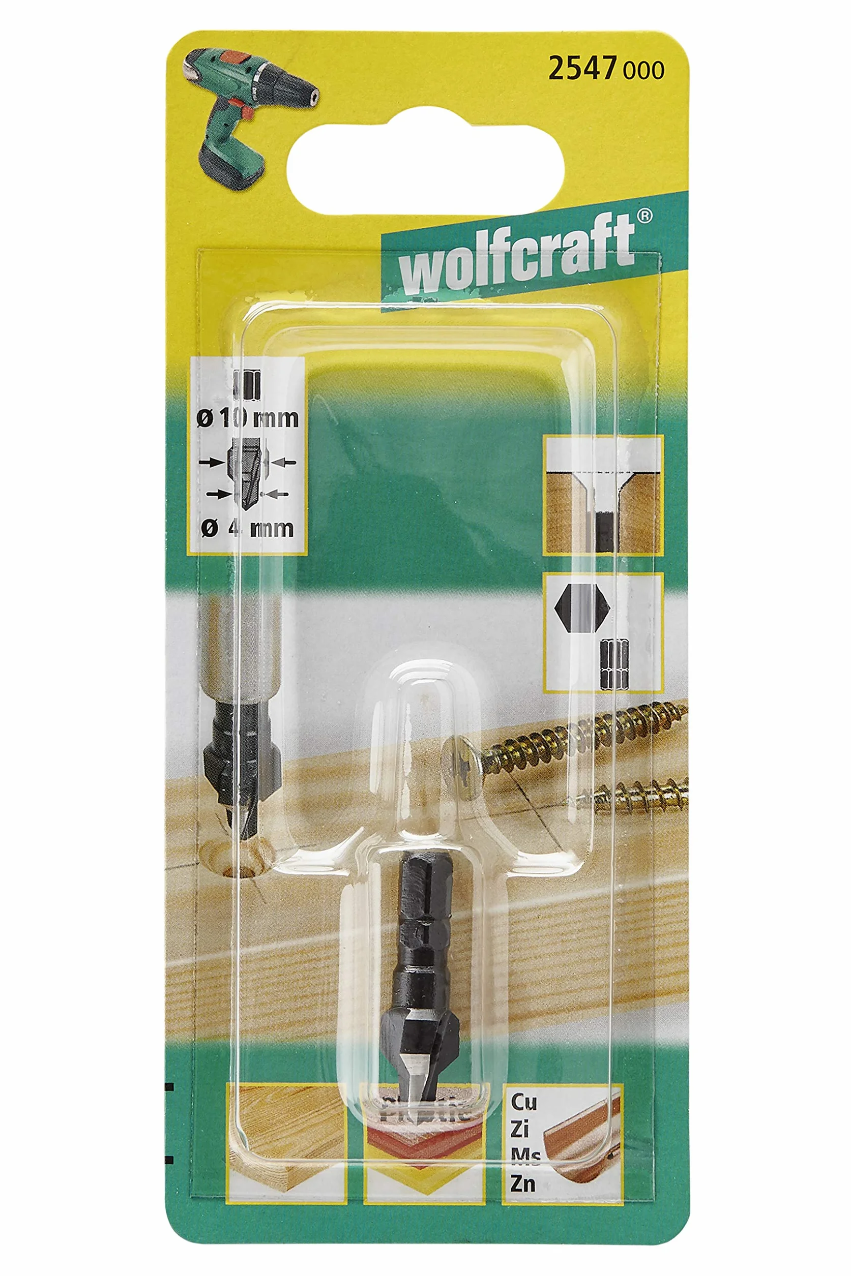 wolfcraft Svasatore Ø 10 mm codolo esagonale 2 funzioni in 1