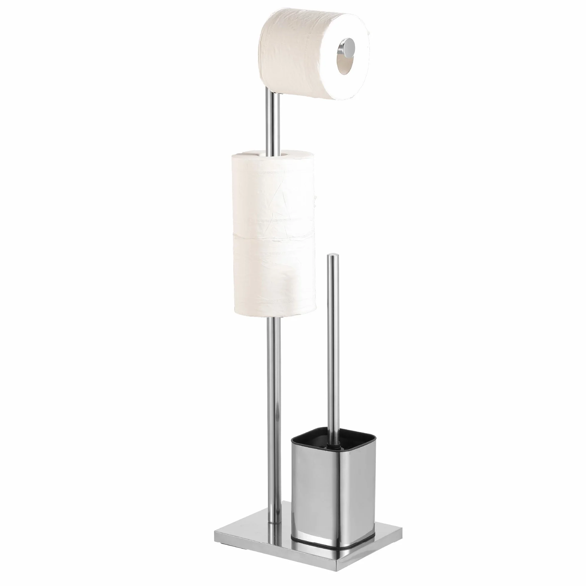 IlGruppone Accessori Bagno da Terra in Acciaio Inox – Piantana Porta Rotolo Carta Igienica con Scopino Water/Porta Salviette Multibraccio - Modello Enea