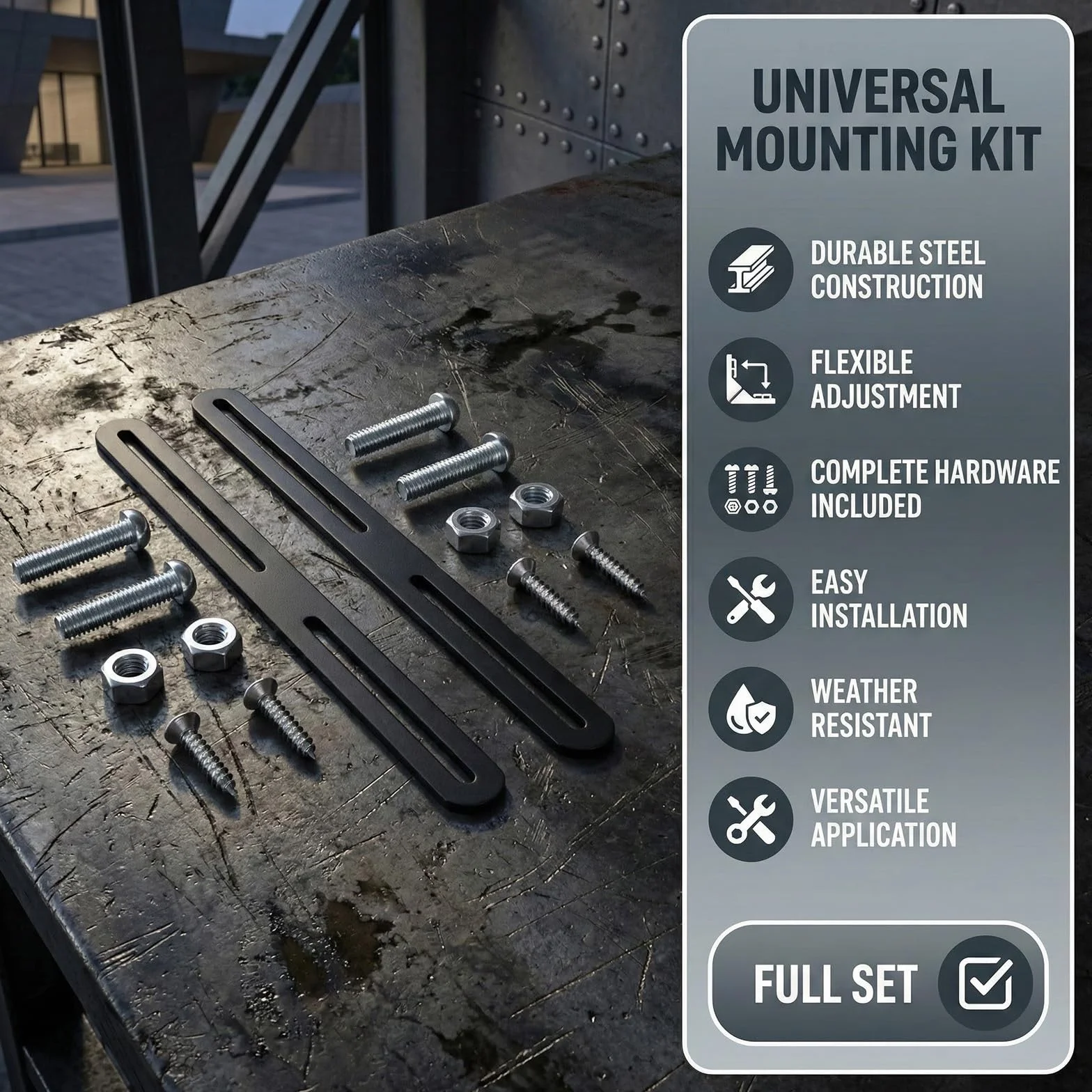Zestaw Mocowania Skrzynki Pocztowej 275x24mm Stal Nierdzewna Czarny