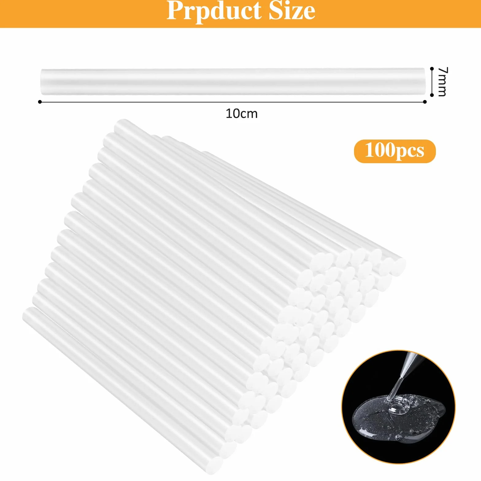 100 Pezzi Colla a Caldo 7mm x 100mm Stick per Pistola, Ricariche Trasparenti Asciugatura Rapida