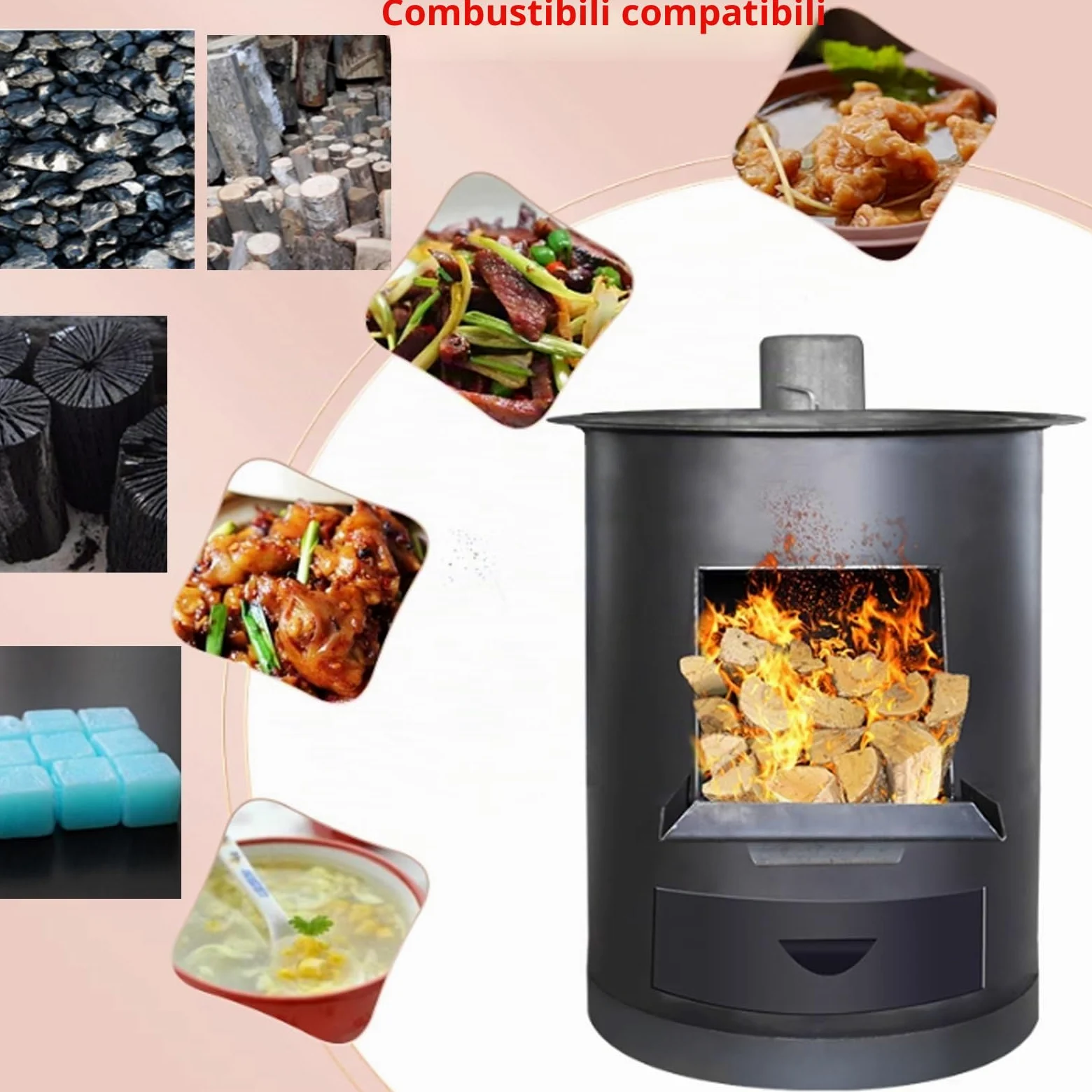 Stufa A Legna Multifunzionale Senza Fumo Struttura In Acciaio Robusta E Stabile, Anelli Di Combustione Multipli Per Cucinare, Bollire Acqua E Riscaldare Casa, Uso Interno/esterno(30 * 30 * 36CM)