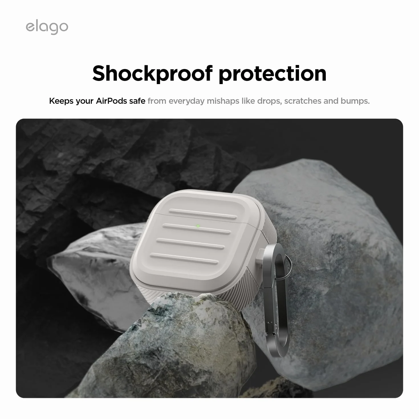 elago Armor Custodia Compatibile con la Custodia AirPods 4 - Compatibile con la Custodia AirPods 4, Moschettone Incluso, Supporta la Ricarica Wireless, Protezione Totale (Pietra)