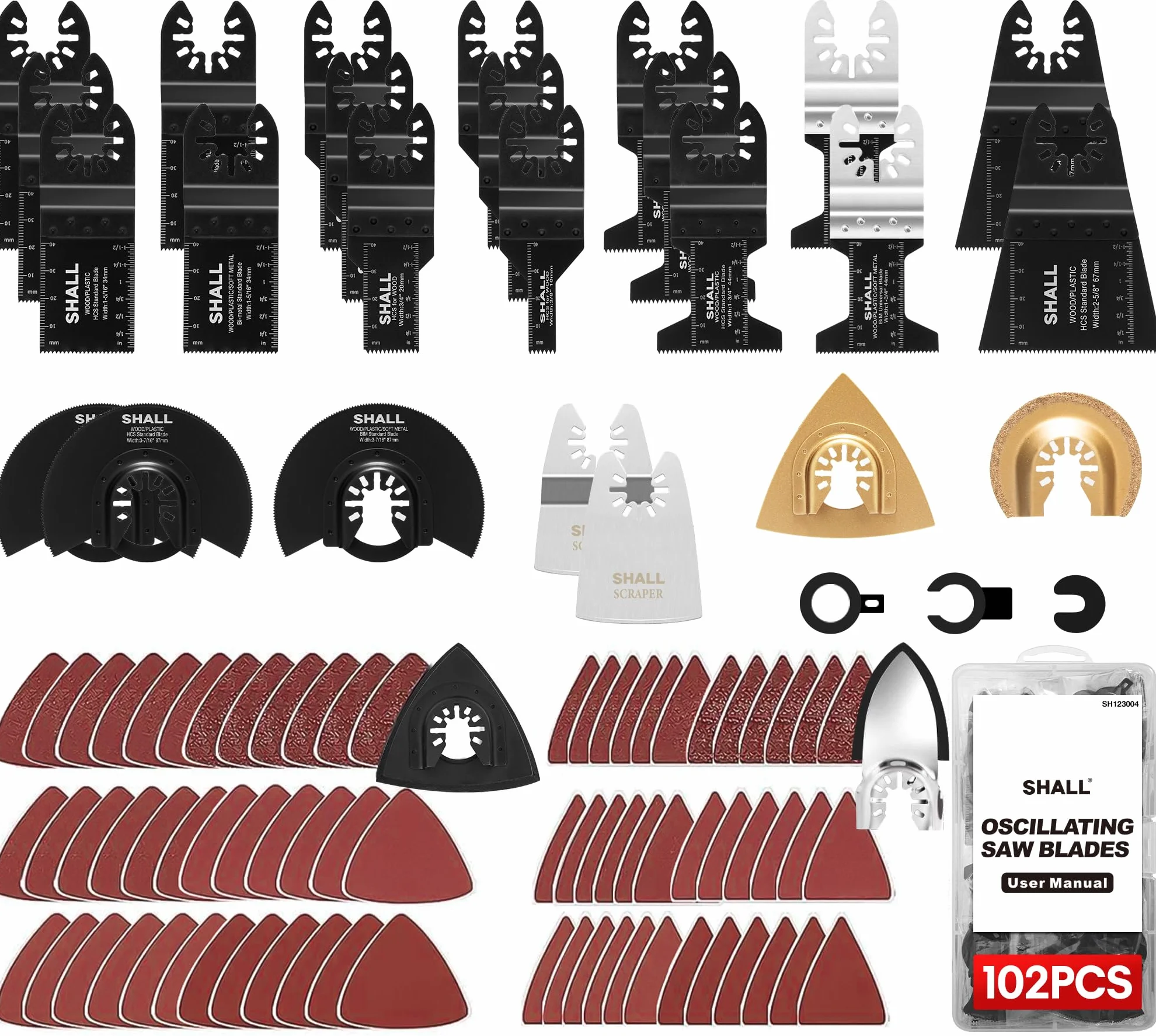 SHALL Lame multiutensile da 102 pezzi, kit di accessori multiutensile oscillanti, custodia inclusa