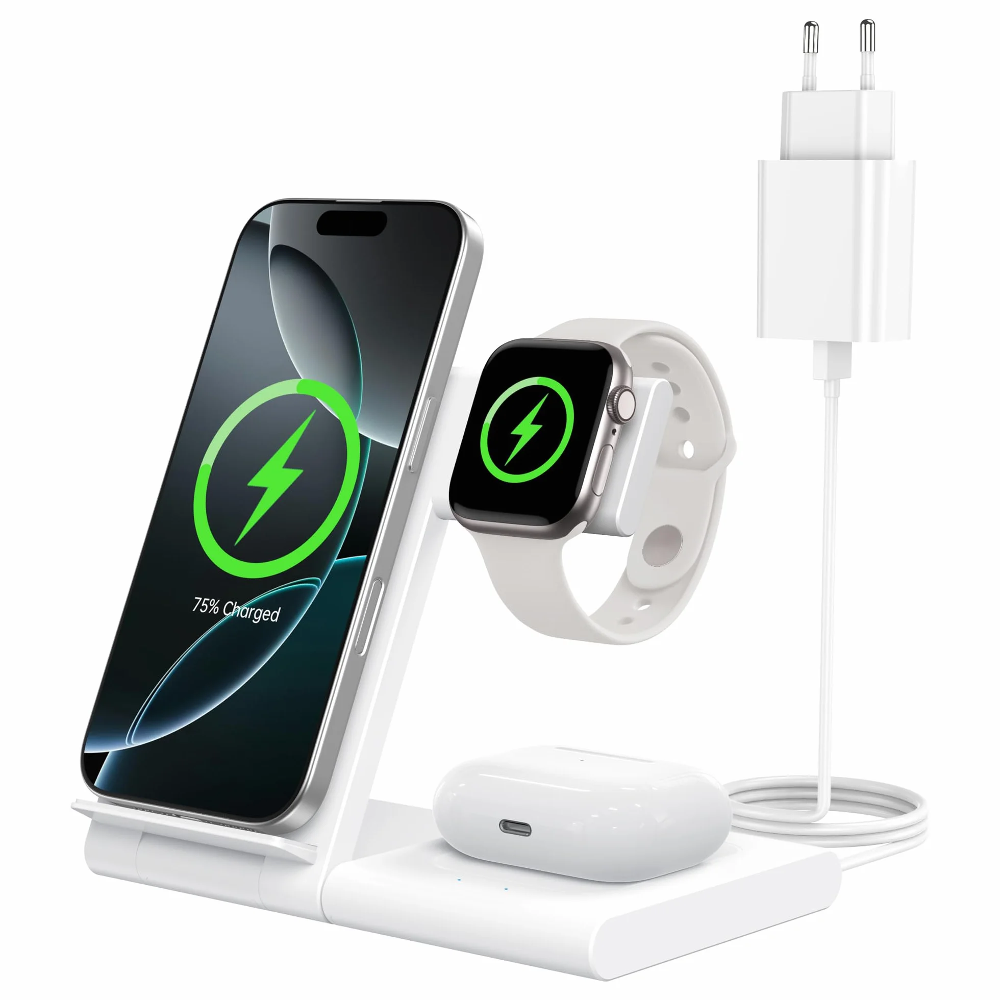 Caricatore Wireless Apple 3 in 1, Stazione di Ricarica Rapida per iPhone 17/16/15/14/13/12/11/Pro/Max/Plus, Apple Watch Ultra 3/11/10/9/8/7/6/SE 3, per AirPods Pro 3/4/3/2