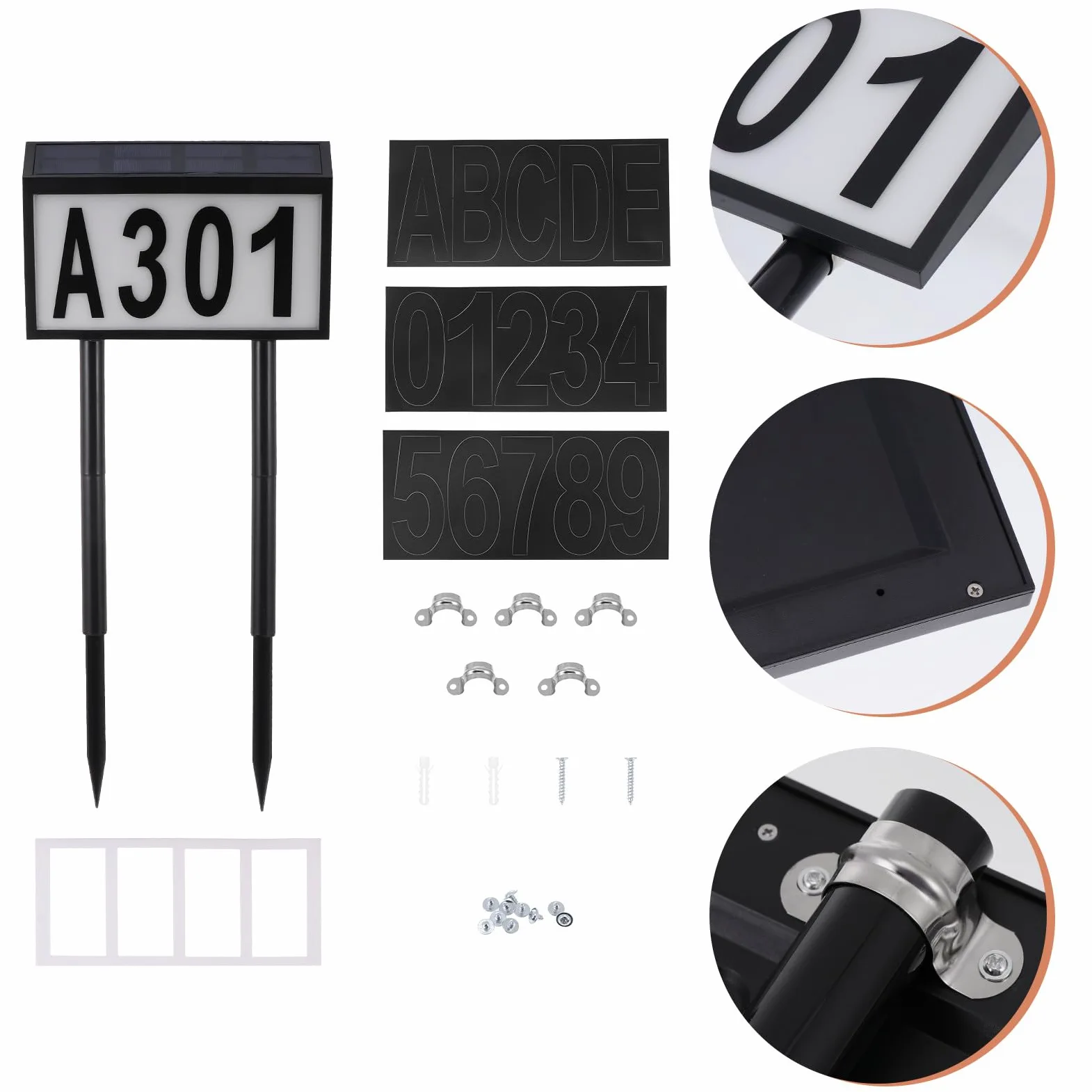 Operitacx Luce Solare per Numeri Civici Targhe da Porta e Inserimento Numero, Lampada Numerica LED per Giardino e Cortile, Set Ricarica Solare e Segnaletica Stradale