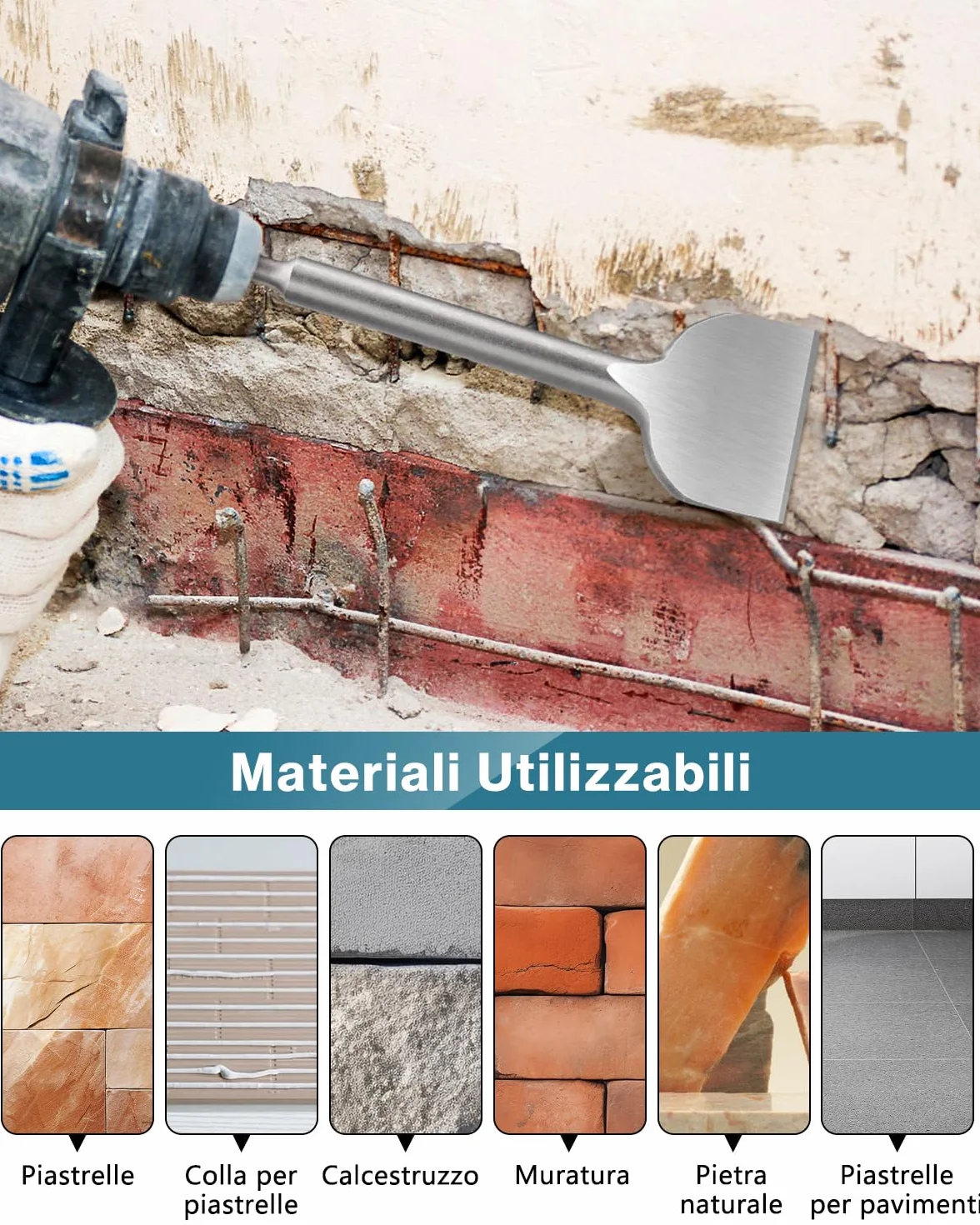 Lytool Scalpello SDS Plus 250 x 75mm Acciaio Temprato 40Cr Punta Piatta Professionale Compatibile Bosch Hilti Makita