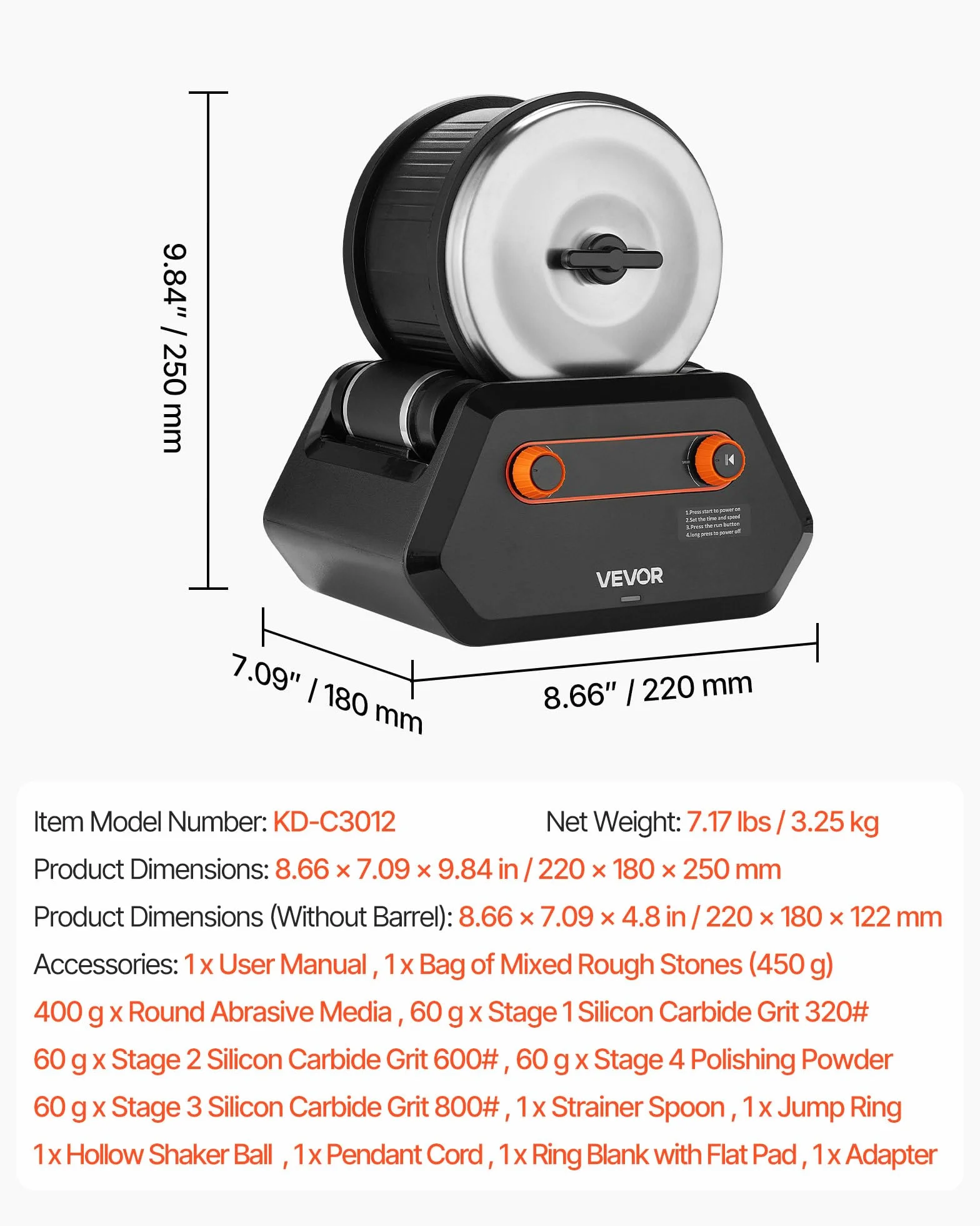 VEVOR Lucidatrice Elettrica per Rocce 1,36 kg 4 Velocità Set Lucidatura Pietre Preziose Grezze Nero