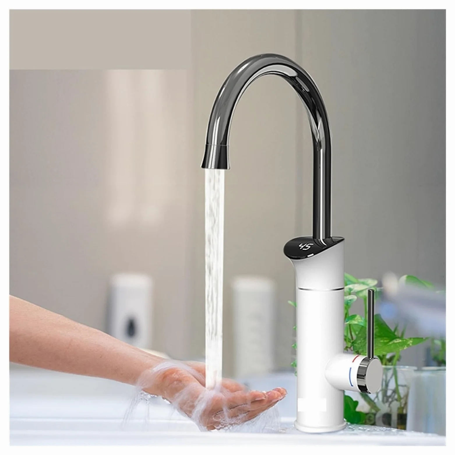 Scaldabagno elettrico Rubinetto da cucina for acqua calda istantanea 2 in 1 Scaldabagno senza serbatoio Rubinetto for riscaldamento rubinetto elettrico(Szary)