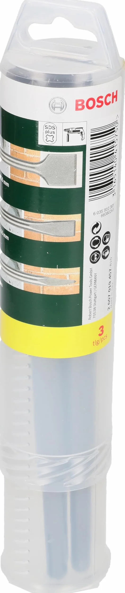 Bosch Set di Scalpelli SDS Plus 3 pz. per Calcestruzzo e Muratura 0/20/40mm