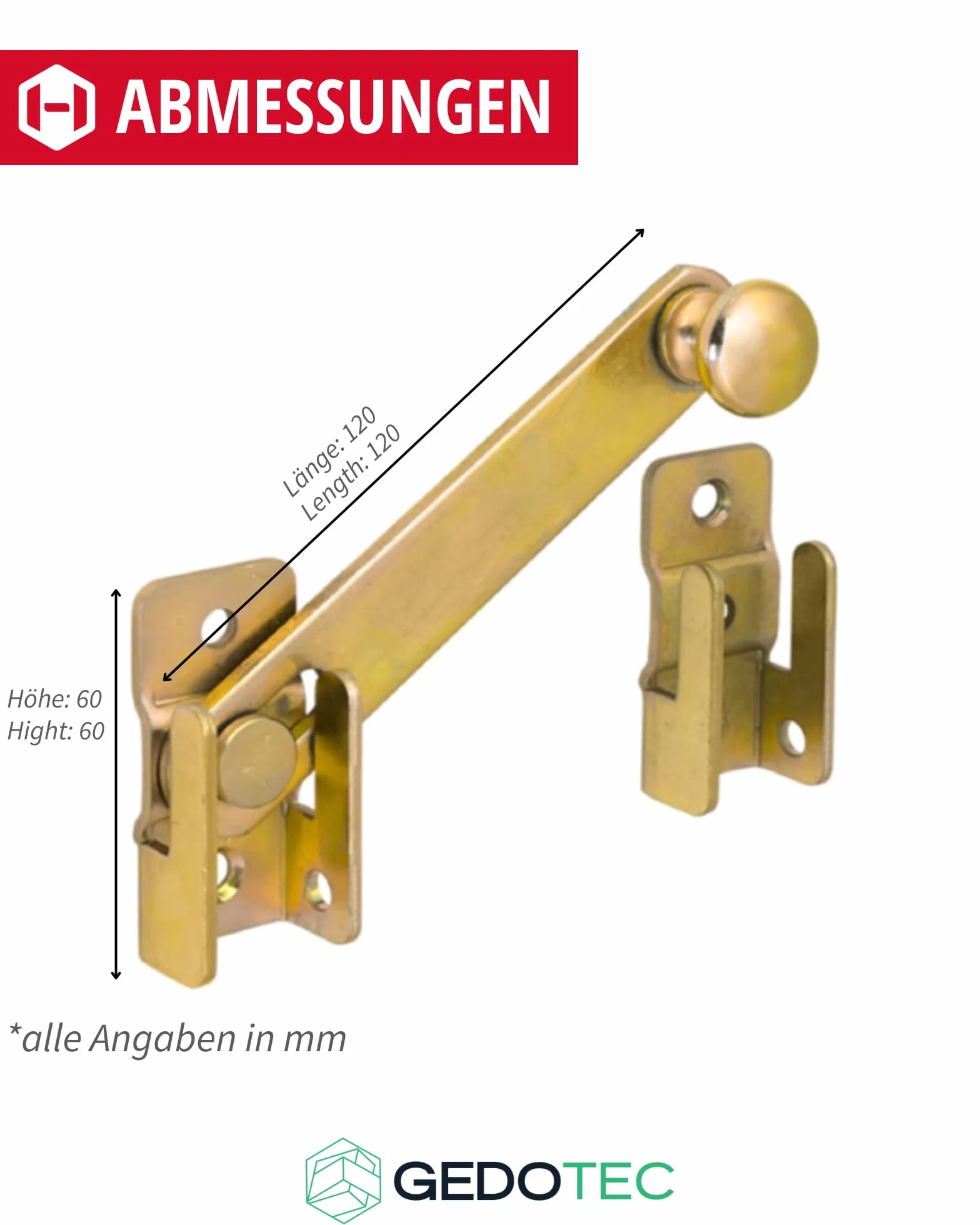 Gedotec Scrocco per cancello da giardino giallo zincato 120x20 mm acciaio 1 pezzo con controparte