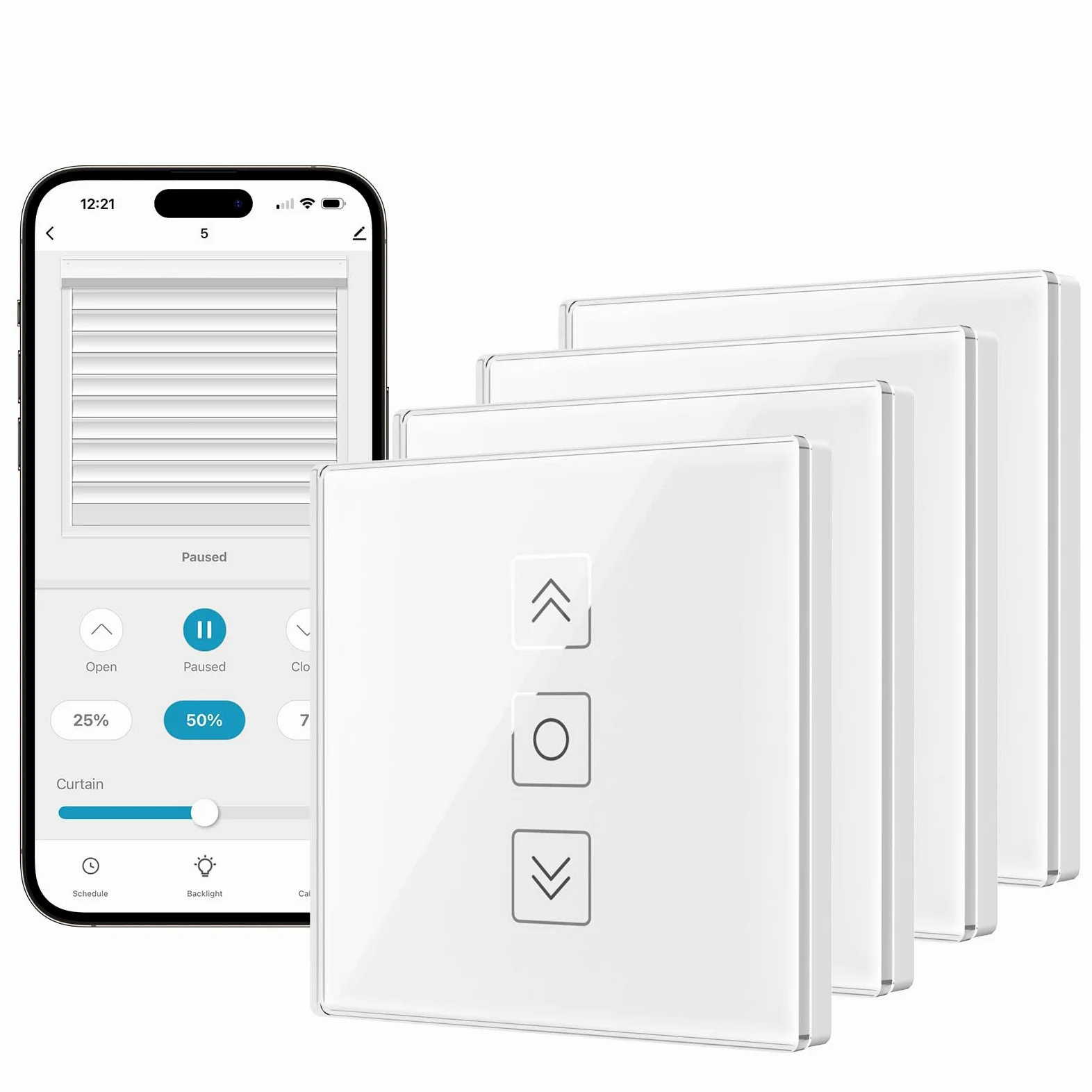 Interruttore Tapparelle Collegato con Funzione Percentuale, Interruttore a Parete Controllo Vocale Programmazione per Tende Compatibile Alexa, Google Home (Bianco, 4)