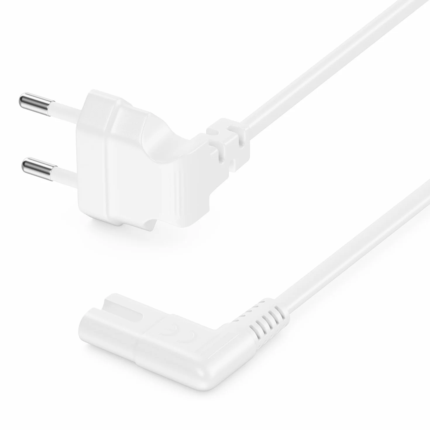 deleyCON 3,0m Cavo di Alimentazione con Spina Piatta Angolata 90° su Presa C7 90° per Piccoli Dispositivi - Bianco