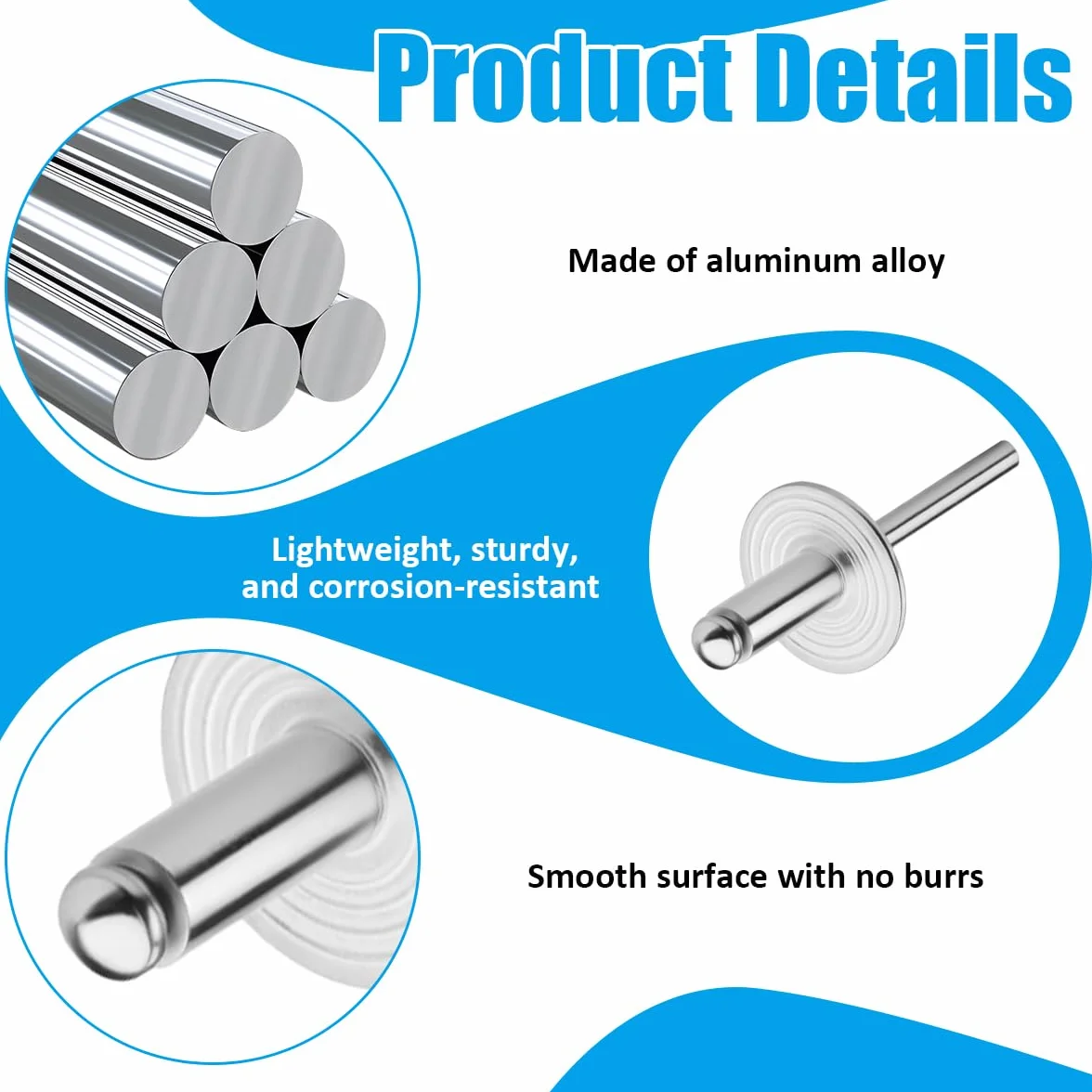 Rivetti Ciechi in Alluminio 4,8x16 mm Flangiati Grandi, Set 120 Pezzi Argento per Legno Mobili Lamiera