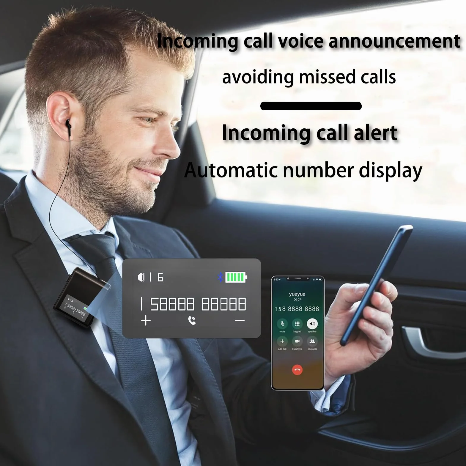 Auricolare Bluetooth Business con Filo Retrattile, Auricolar Senza Fili con Microfono, Cuffia Wireless Lavalier con Display LCD, Bluetooth 5.4, Ricarica Rapida (Nero)