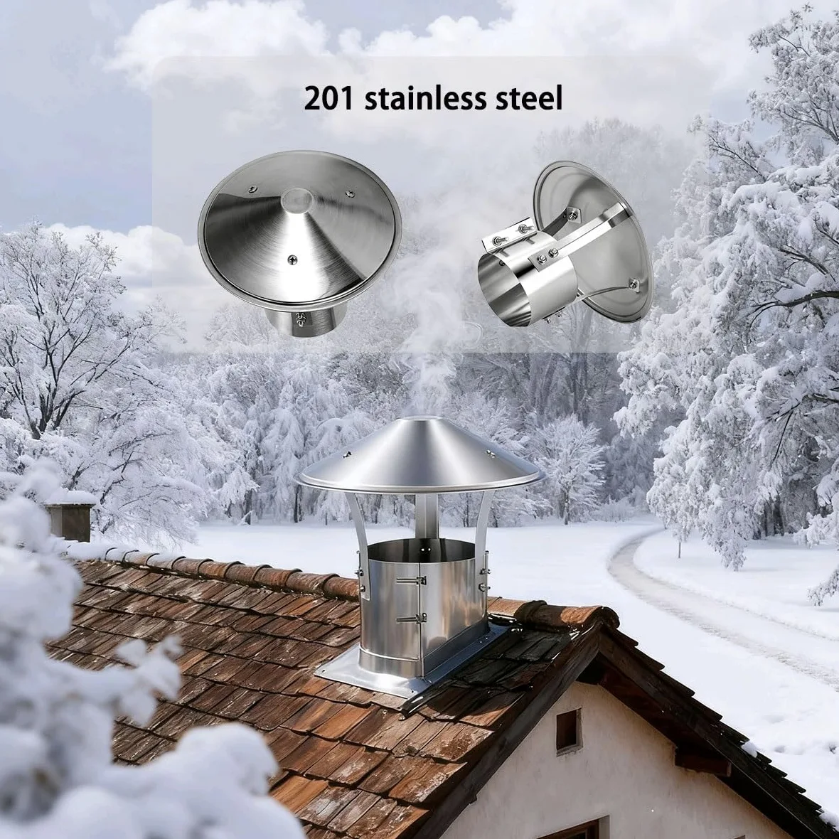 Comignolo superiore a cono tondo in acciaio inox | Guanti resistenti alle intemperie con parte superiore conica in acciaio inossidabile argento 210-315 mm