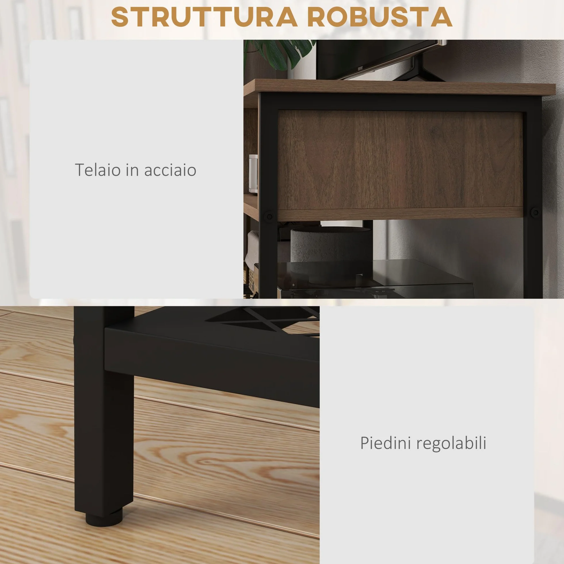 HOMCOM Mobile Porta TV fino 48" in Stile Industriale, Mobile Basso con Ripiani in Legno e Acciaio, 110x40x48cm, Marrone e Nero