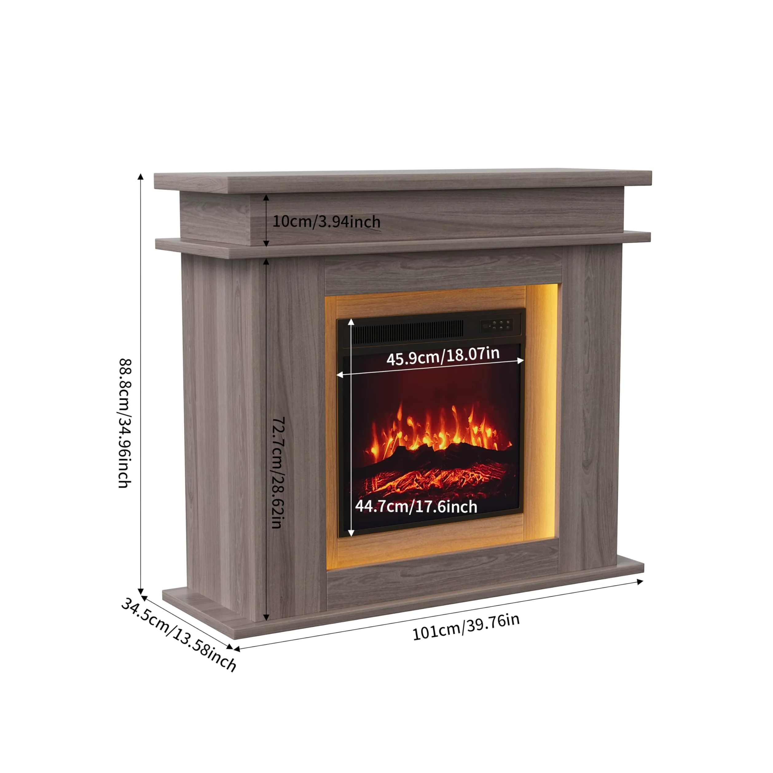 Camino elettrico da 40 cm con effetto LED 3D, effetto fiamma realistico con riscaldamento reagl, timer, striscia LED in 20 colori, telecomando (rovere)