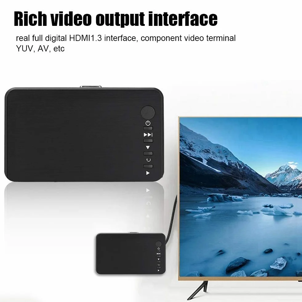 Lettore multimediale 1080P, 1080P HD TV Lettore multimediale audio e video 110 V-240 V con telecomando IR per RM/RMVB/AVI, unità USB e schede SD(VDE,EU Plug)