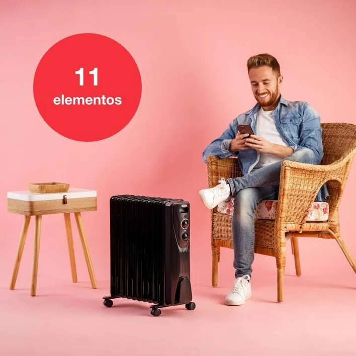 Solac - Radiatore elettrico ad olio 2300 W | 11 moduli | Basso consumo | fino a 23 m² | 3 livelli | Termostato regolabile | Sistema di sicurezza protezione surriscaldamento | Riscaldatore | Nero