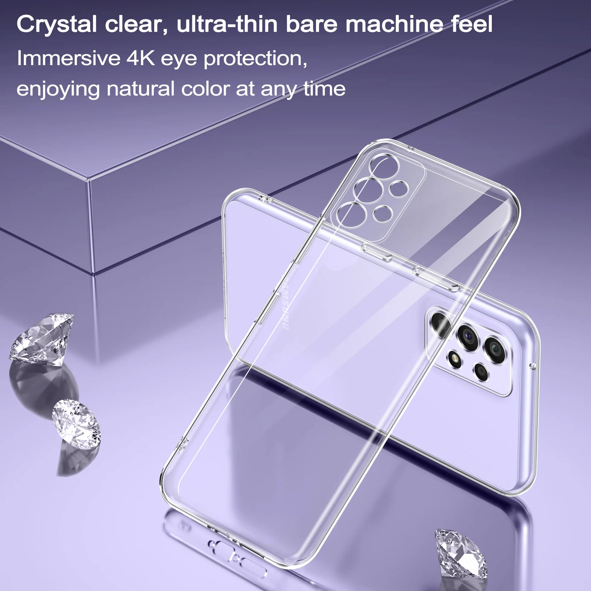 Phoona Cover per Samsung Galaxy A32 4G Custodia con 2 Pezzi Pellicola Vetro Temperato,Ultra Sottile Trasparente Silicone Protettiva Case per Samsung A32 4G Sottile Morbida Antiurto Cover