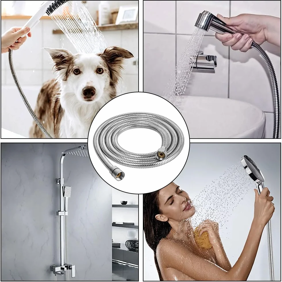 OSDUE Flessibile Doccia,200cm Universale G1/2 Ricambio Tubo Acciaio inossidabile 304 Interfaccia Standard a 4 Punti Doccia Tubo Prolunga Tubo del Rubinetto Antitorsione Resistente Alta Temperatura