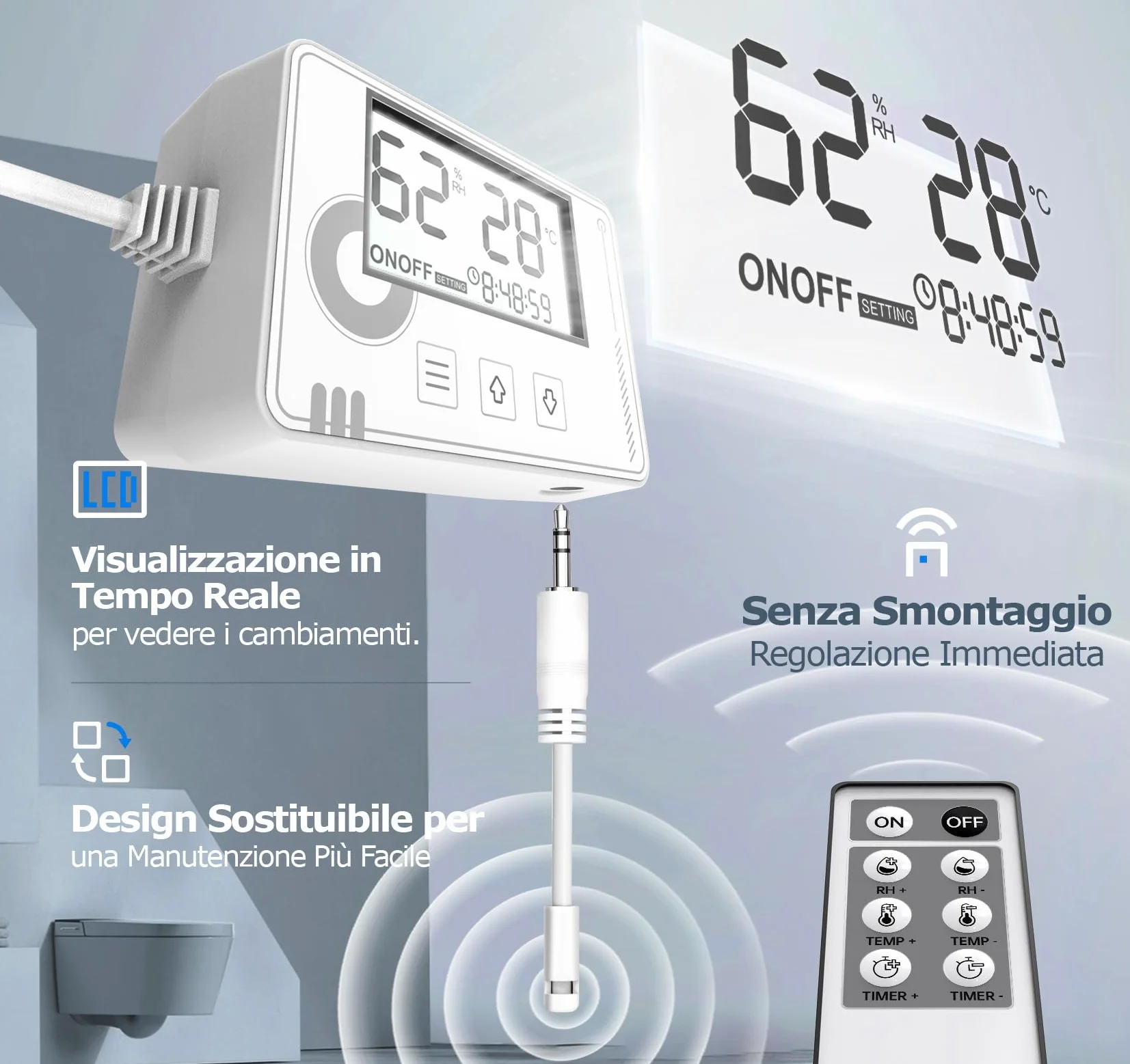 Aspiratore Bagno 100mm con Sensore di Umidità, Temperatura e Timer, Display Temperatura e Umidità in Tempo Reale Estrattore Aria Silenzioso, Ventola Spirazione Ventilatore con Telecomando