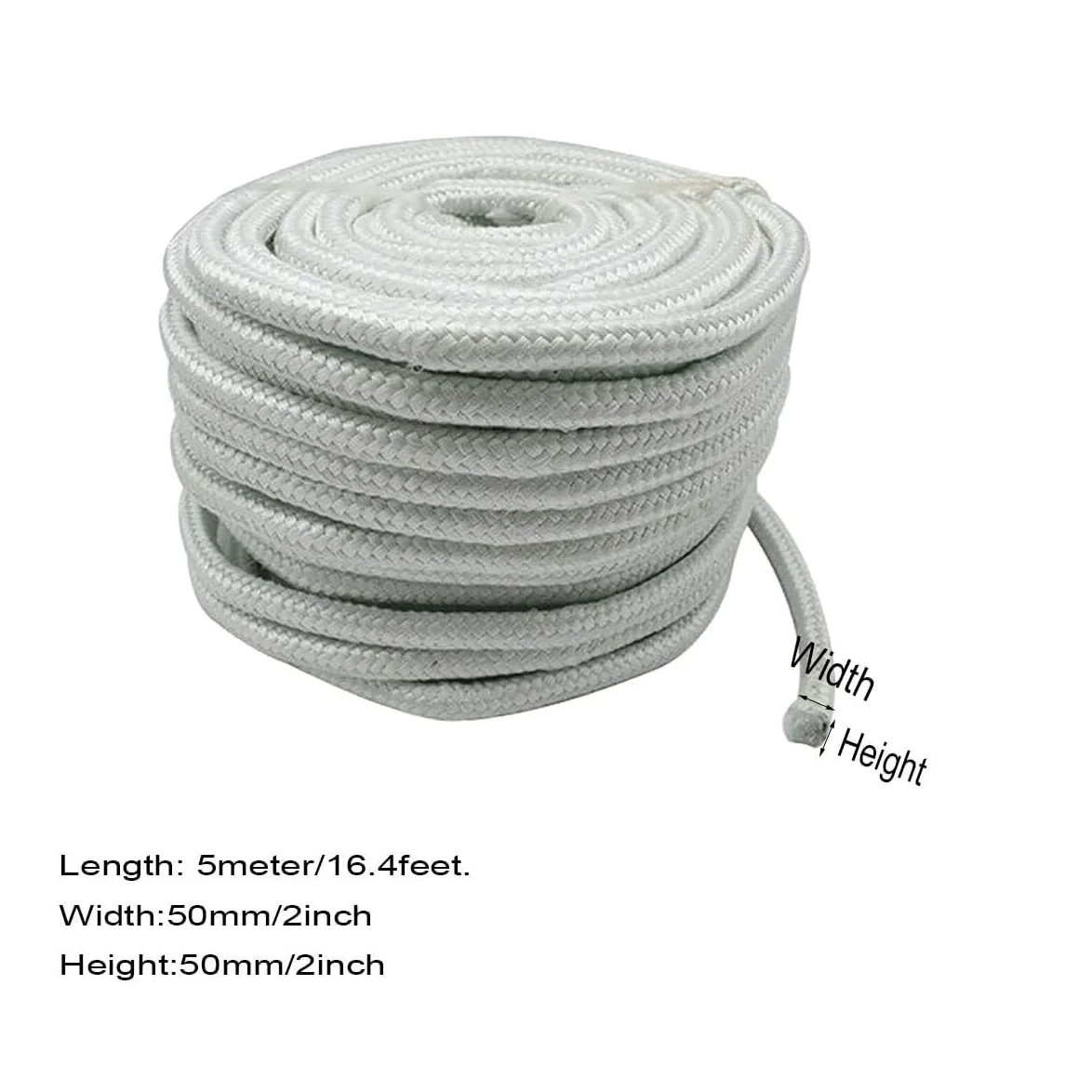 Filo di tenuta in fibra di ceramica intrecciata, quadrato, lunghezza 5 m, spessore 6-50 mm, resistente al calore, come guarnizione di ricambio per porte del radiatore, stufe | Diametro: 50 mm