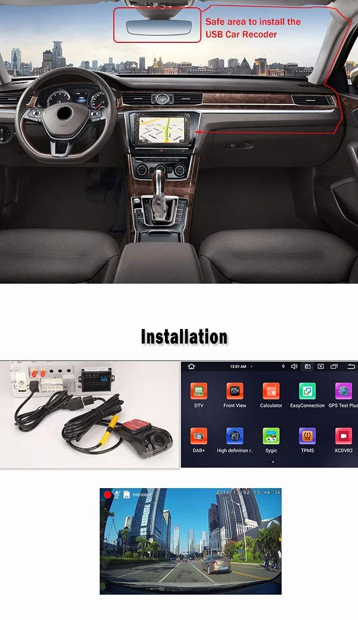 ERISIN HD 1080P 150° Grandangolo Mini Dashcam Auto Dashcam USB Impermeabile Registratore DVR Auto DVR Visione notturna Telecamera frontale per Android Autoradio CD Player