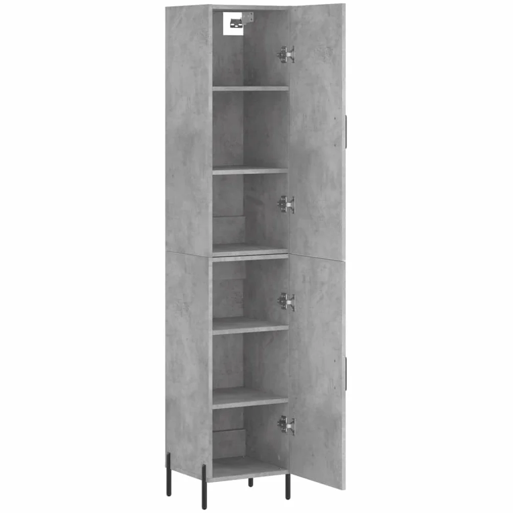Armadietto alto di alta qualità, grigio cemento, 34,5 x 34 x 180 cm, in legno con piedini in metallo, elegante armadio da soggiorno, spazio portaoggetti, pratica porta, adatto come credenza