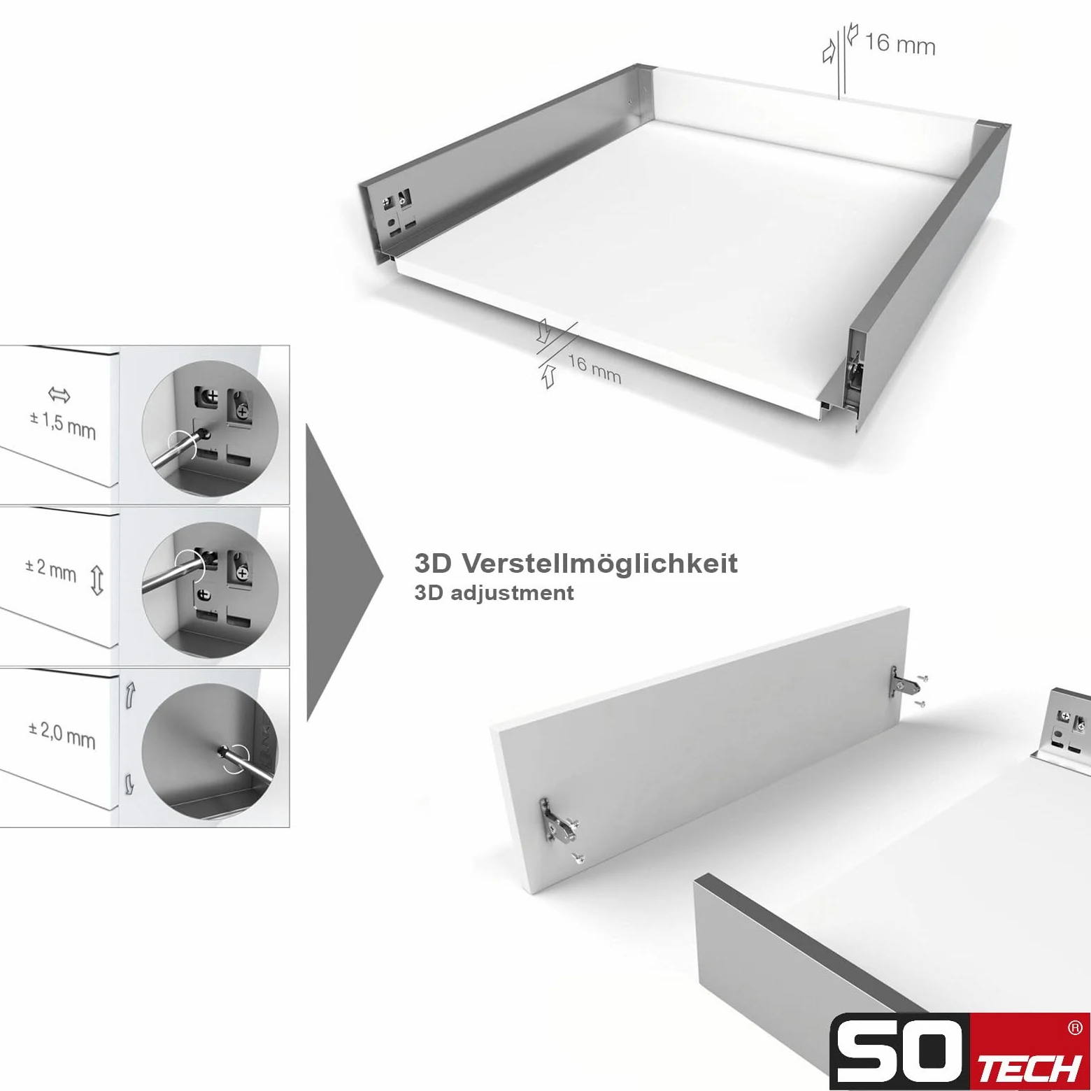 SOTECH Sistema di cassetti JUNKER SLIM con Push to Open (antracite, altezza 199 mm, profondità 450 mm, portata fino a 35 kg) cassetto con telai da 13 mm