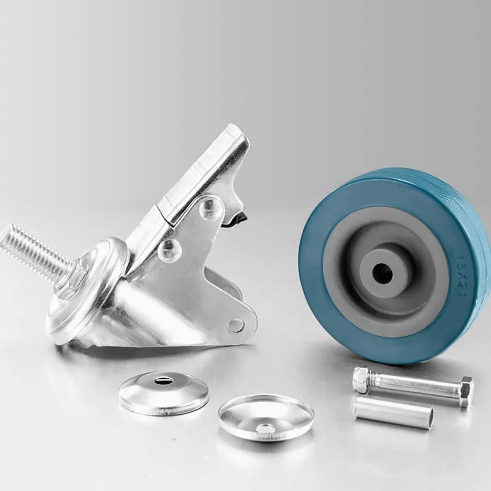 Ruote girevoli da Ufficio da 75 mm, Portata 200 kg, con Freno, Filettatura M10/M12, Ruote per carrelli e mobili.