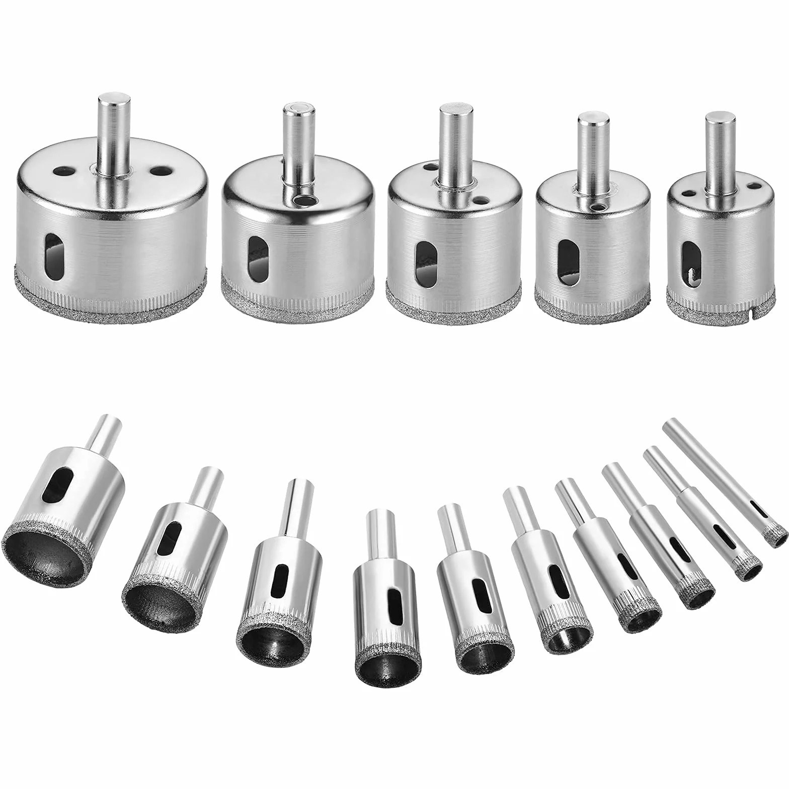 Flintronic Set di Punte Diamantate, 15 Frese a Tazza Professionale, per Vetro Piastrelle Ceramica Marmo Porcellana, Acciaio al Carbonio 8-50mm