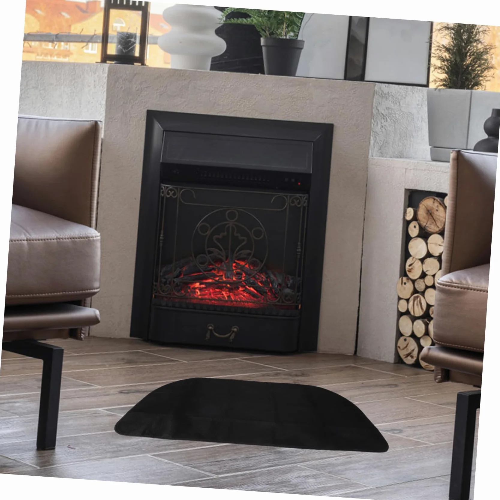 Tappeto PVC Nero e Semicircolare per Stufa Poliestere in Ignifugo | Protezione Pavimento ad Alta Temperatura, per Barbecue e Campeggio, Forma Mezzaluna