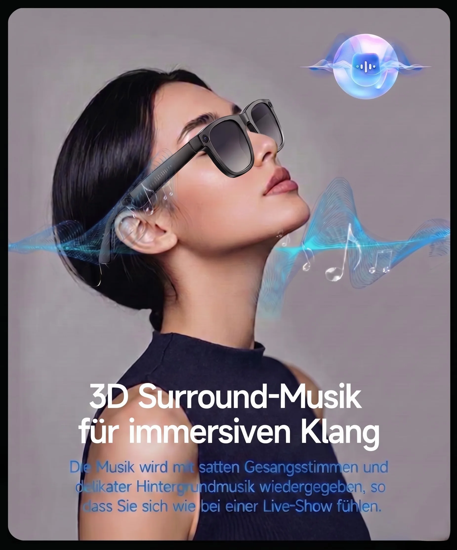 Smart Glasses con AI & Bluetooth, assistente vocale ChatGPT, protezione UV, Wi-Fi, traduzione in tempo reale in 89 lingue, fotocamera 2K, audio aperto, IP65 impermeabile, identificazione degli oggetti